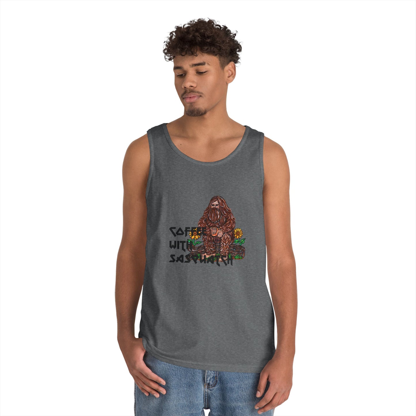 Coffee With Sasquatch Unisex Heavy Cotton Tank Top
