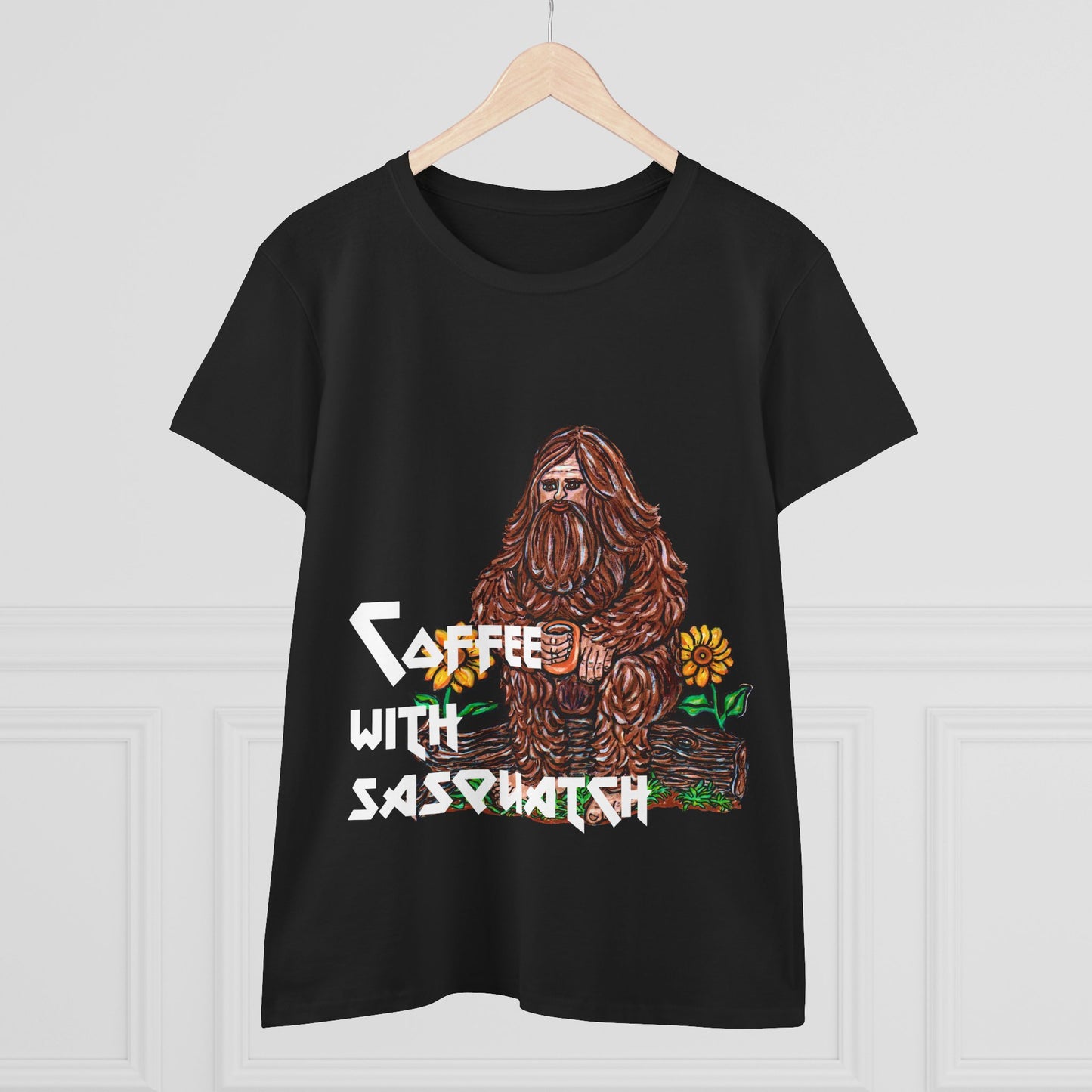 Coffee With Sasquatch Women's Midweight Cotton Tee