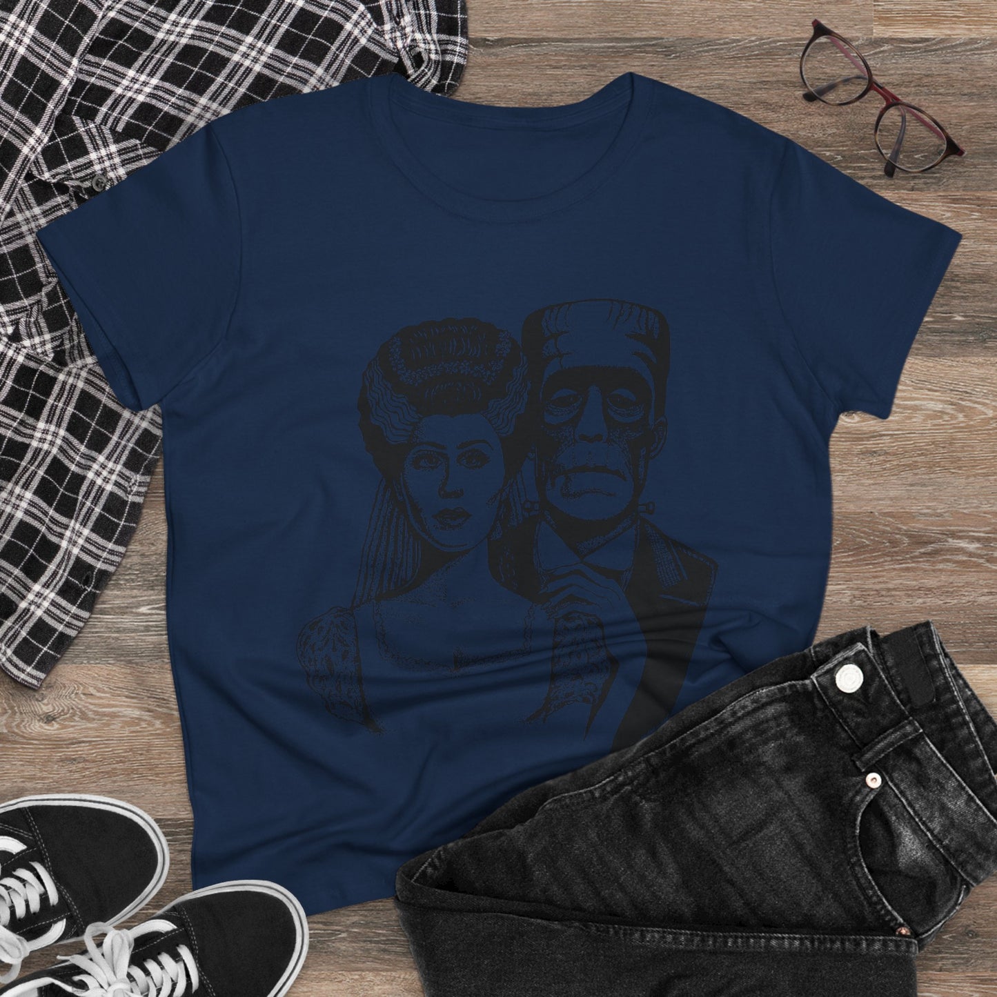 Frankenstein and Bride Women's Midweight Cotton Tee
