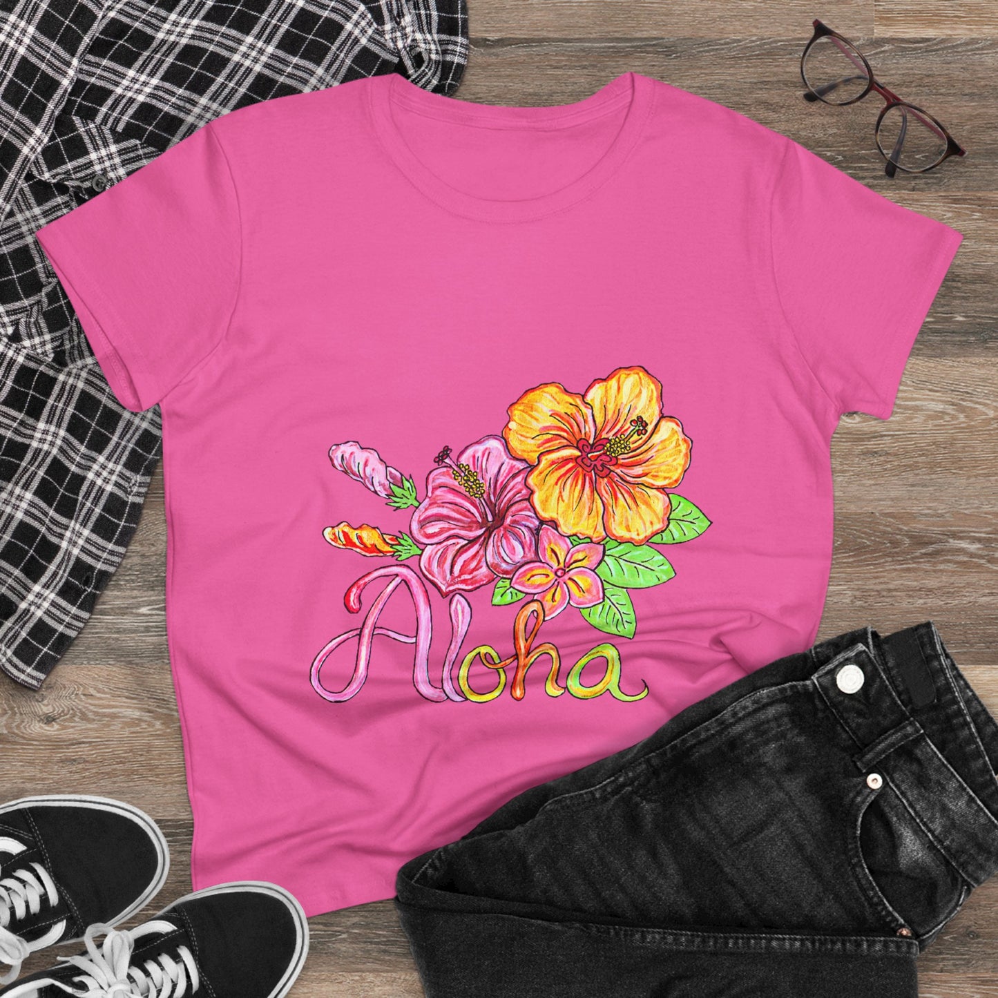Aloha Flowers Women's Midweight Cotton Tee