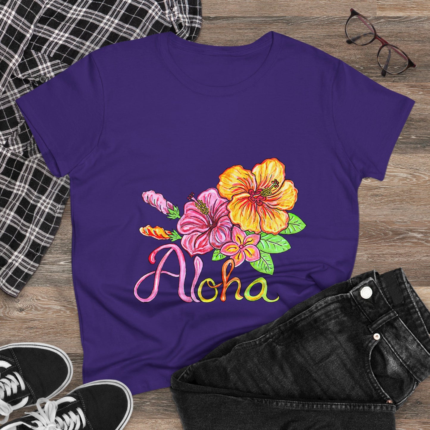 Aloha Flowers Women's Midweight Cotton Tee