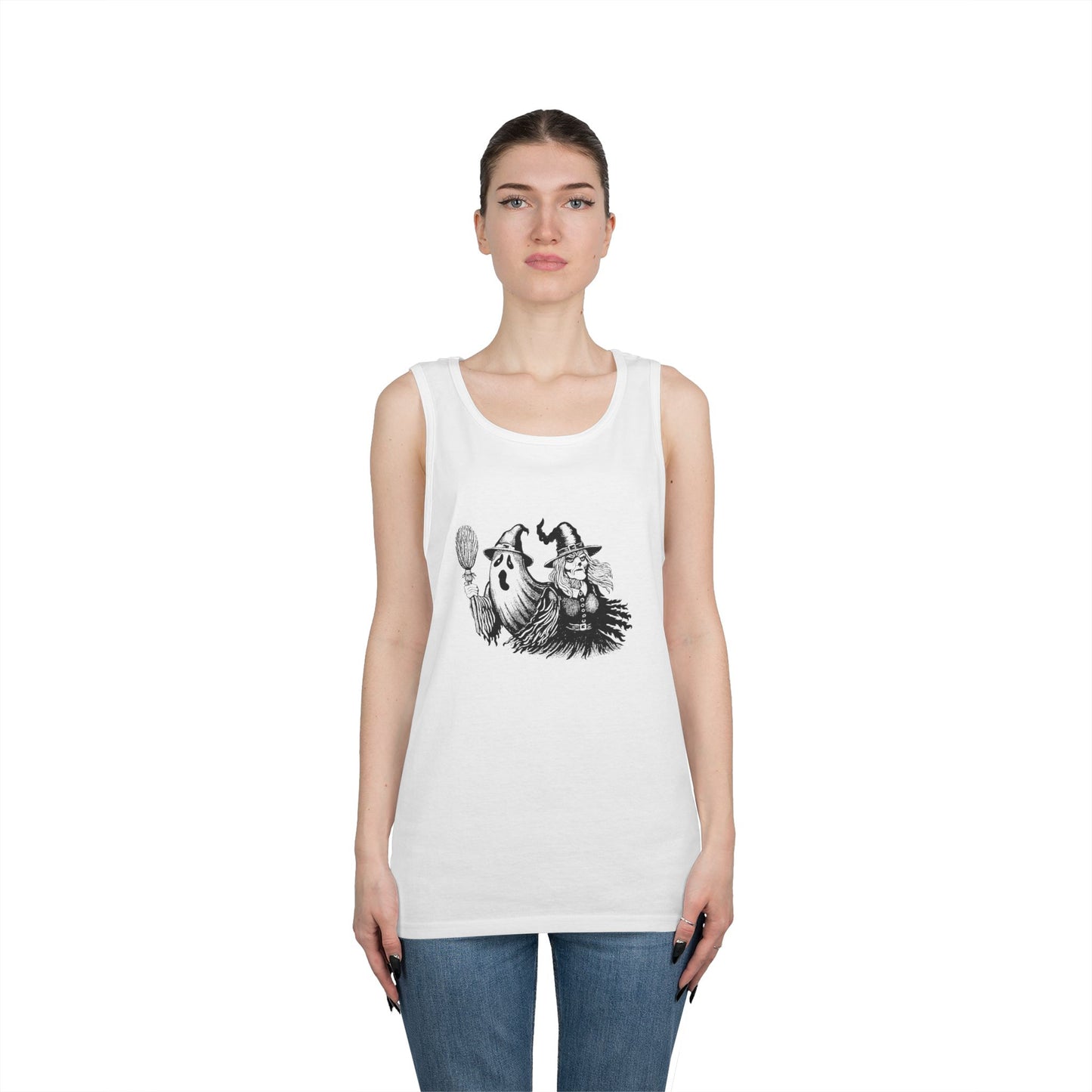 Witch and Ghost Unisex Heavy Cotton Tank Top
