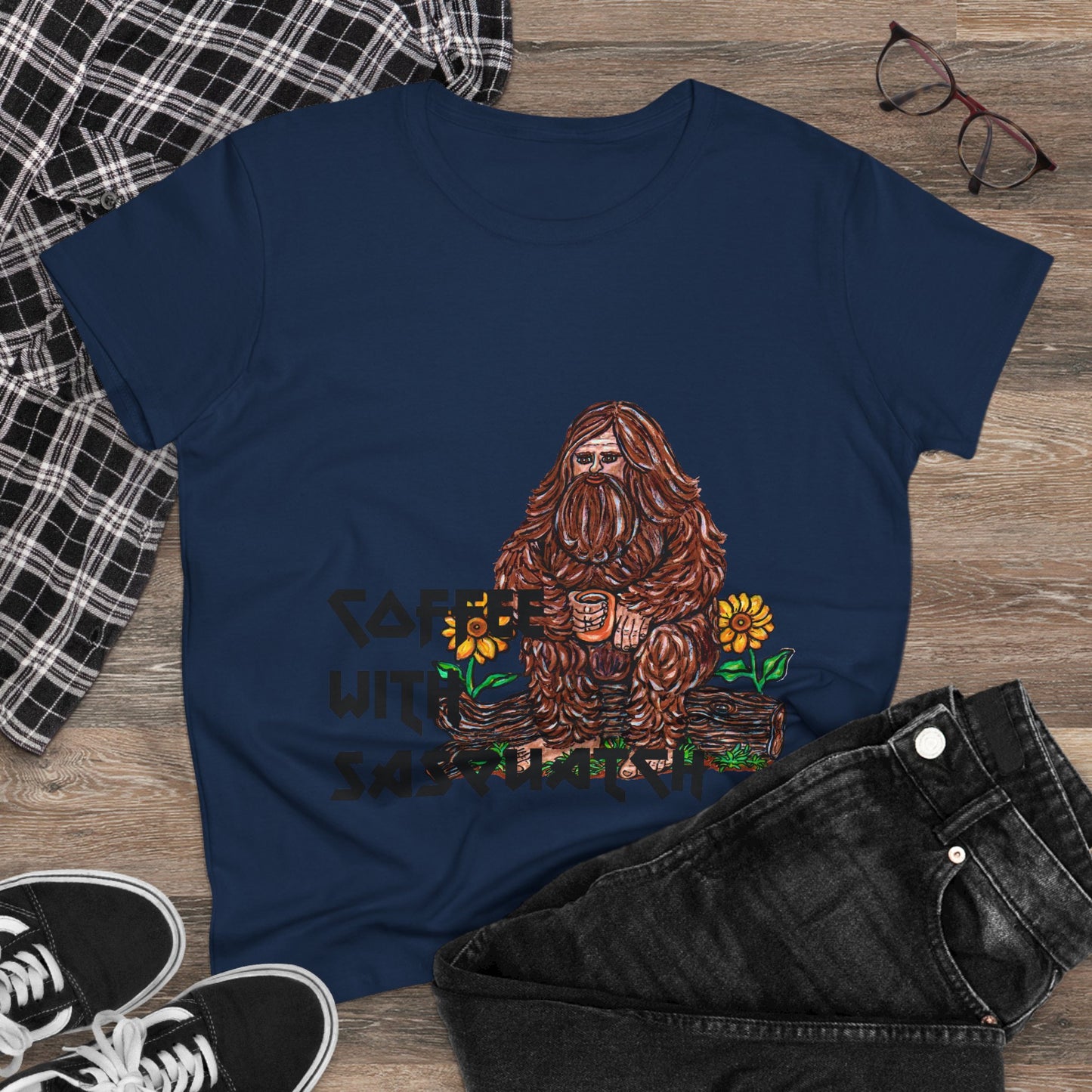 Coffee With Sasquatch Women's Midweight Cotton Tee