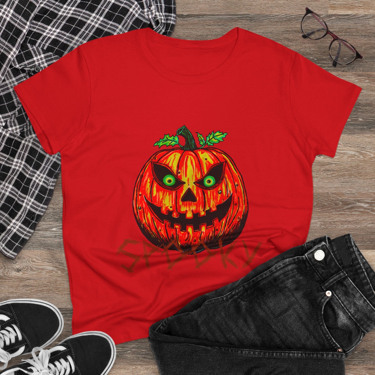 Spooky Jack-o-Lantern Women's Midweight Cotton Tee