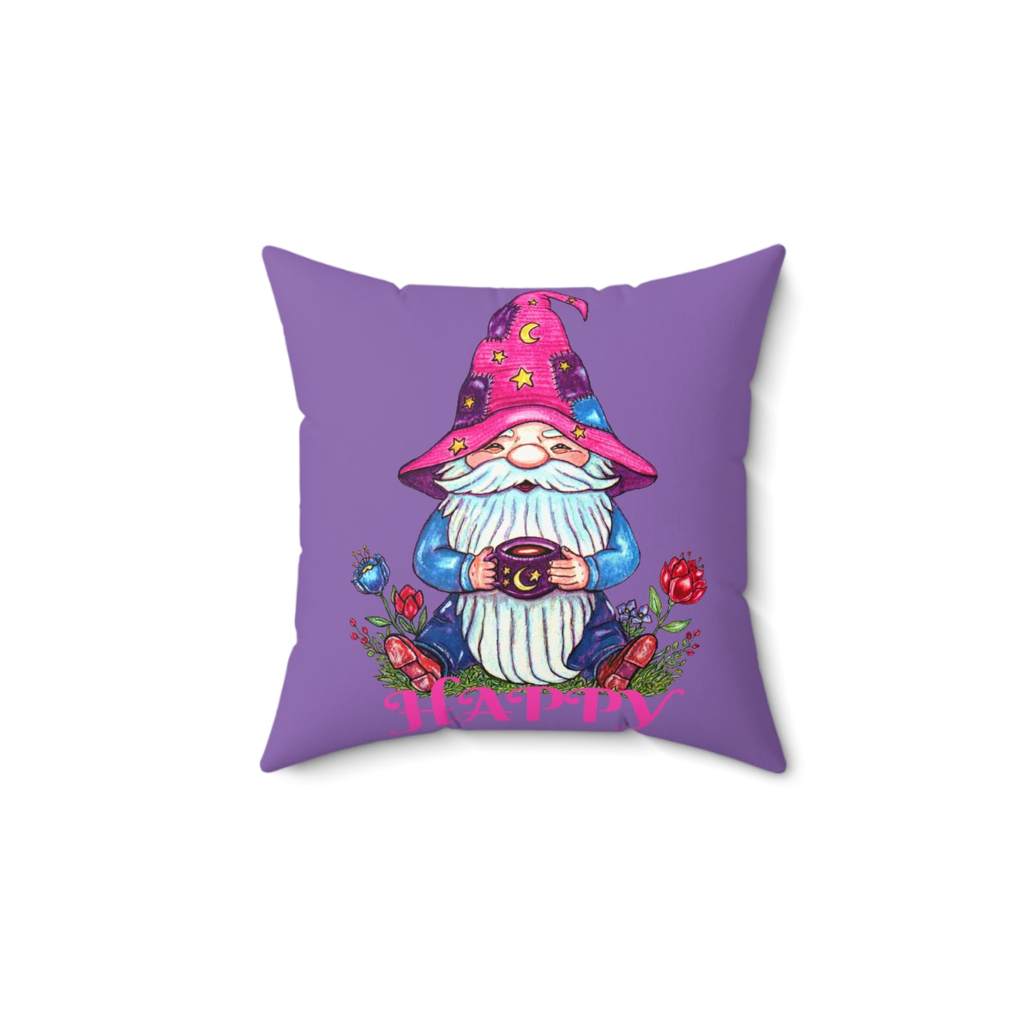 Happy Gnome Spun Polyester Square Pillow