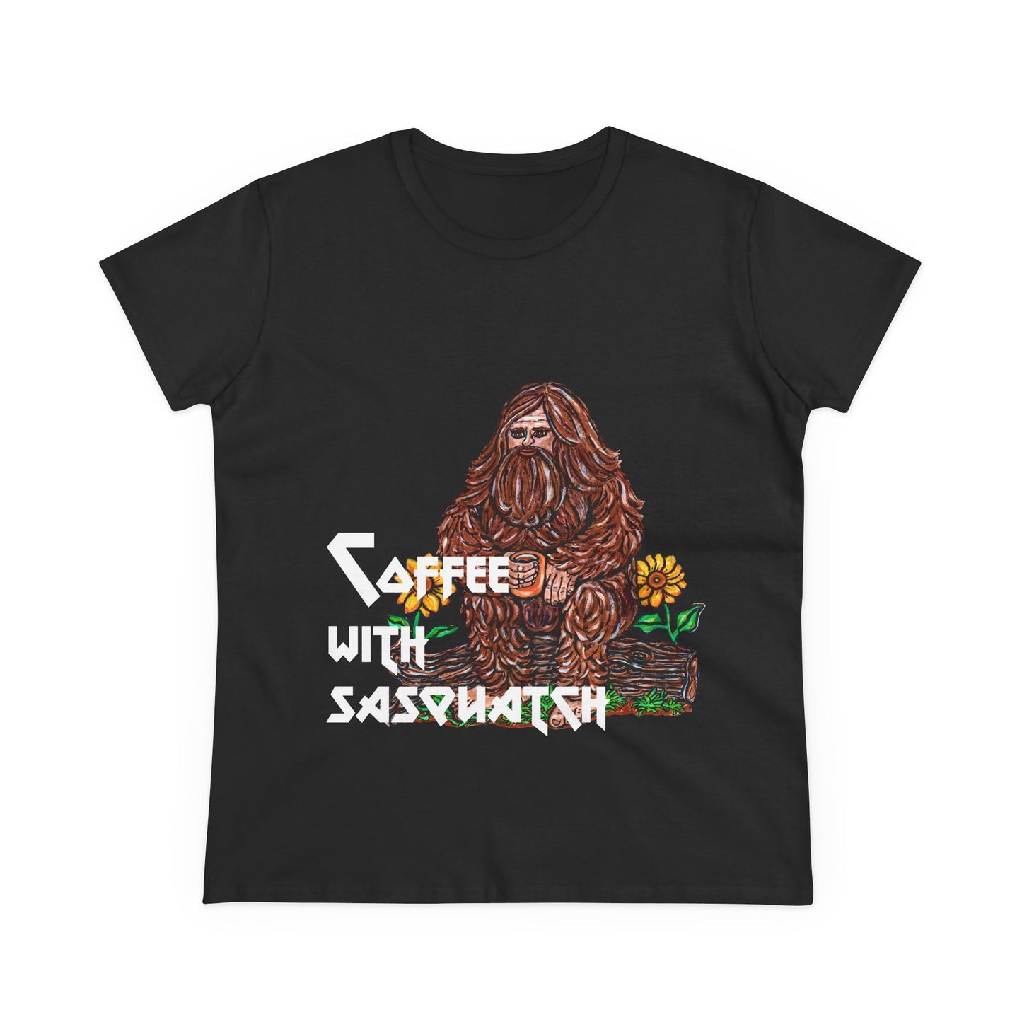 Coffee With Sasquatch Women's Midweight Cotton Tee