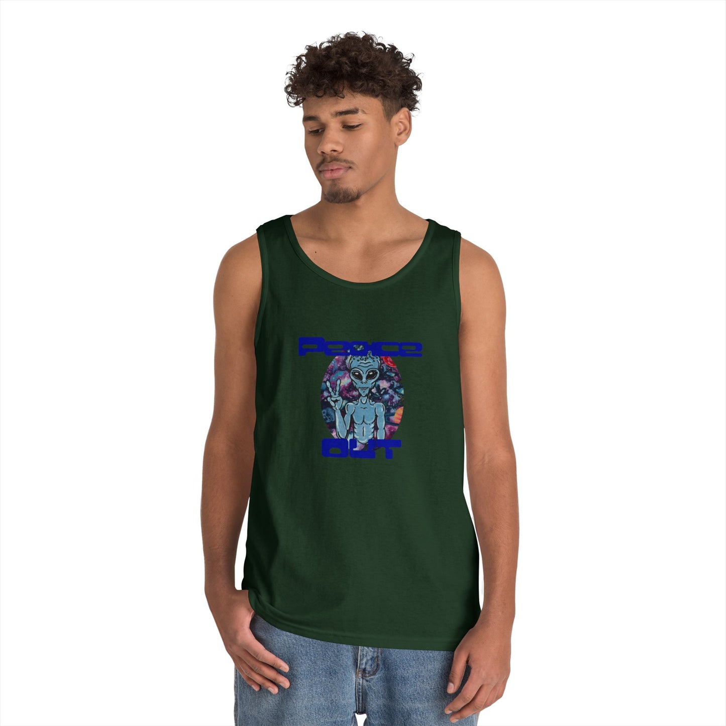Peace Out Grey Alien Unisex Heavy Cotton Tank Top