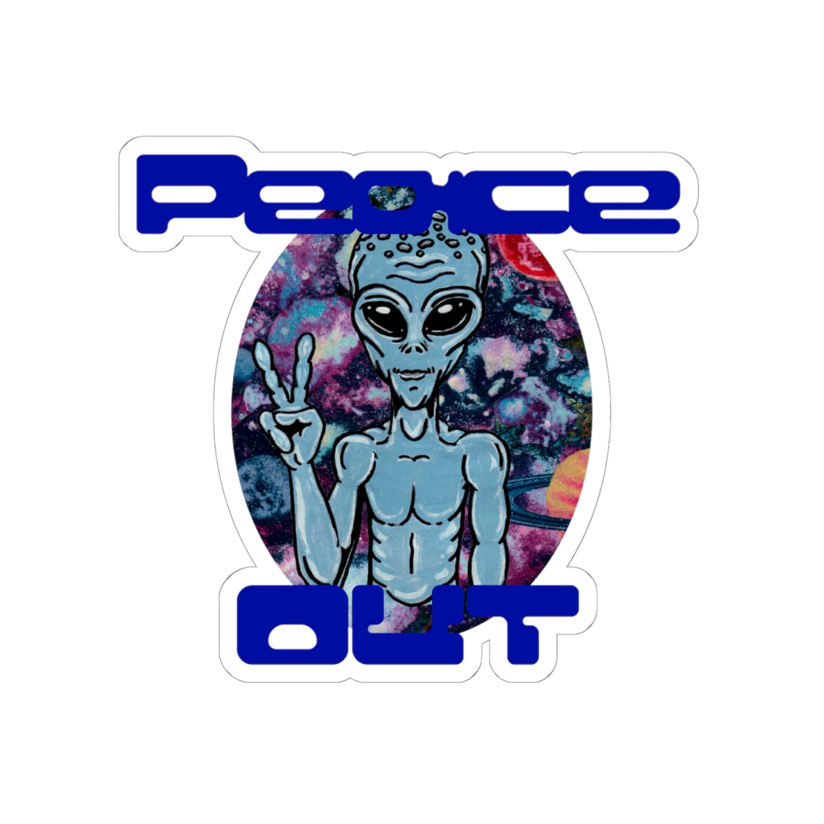 Peace Out Grey Alien Kiss-Cut Stickers