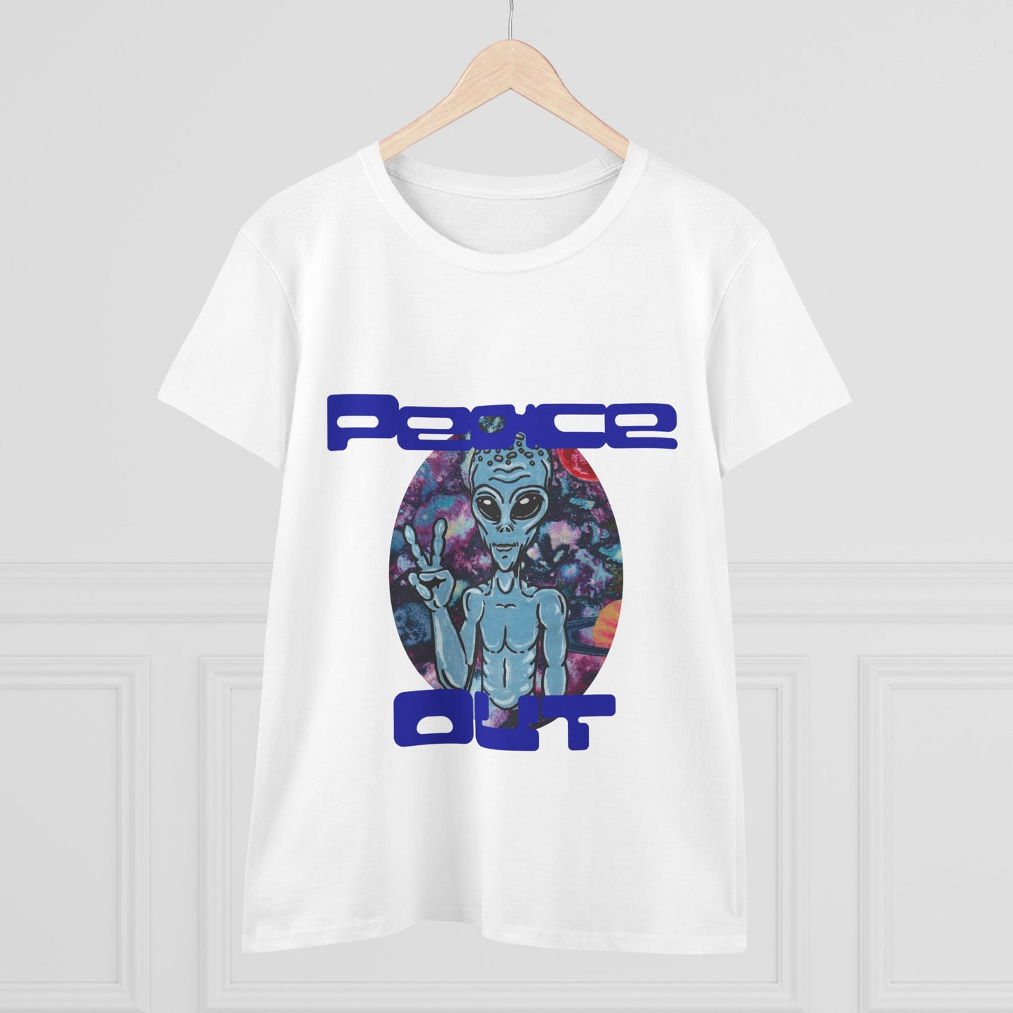 Peace Out Grey Alien Women's Midweight Cotton Tee