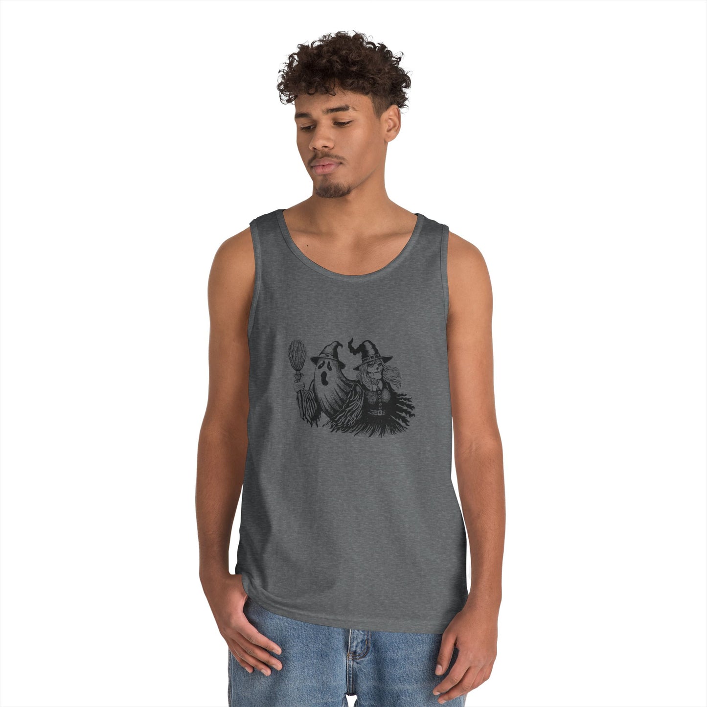 Witch and Ghost Unisex Heavy Cotton Tank Top
