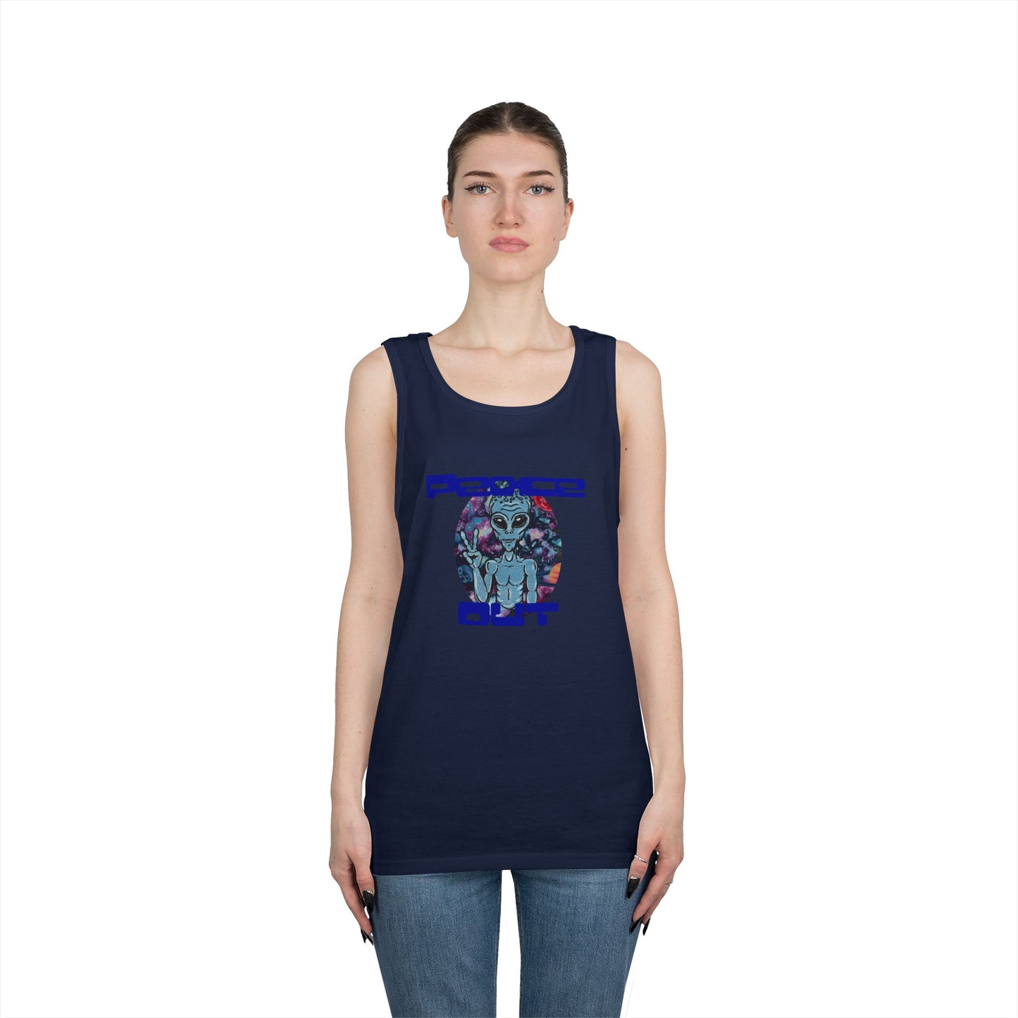 Peace Out Grey Alien Unisex Heavy Cotton Tank Top
