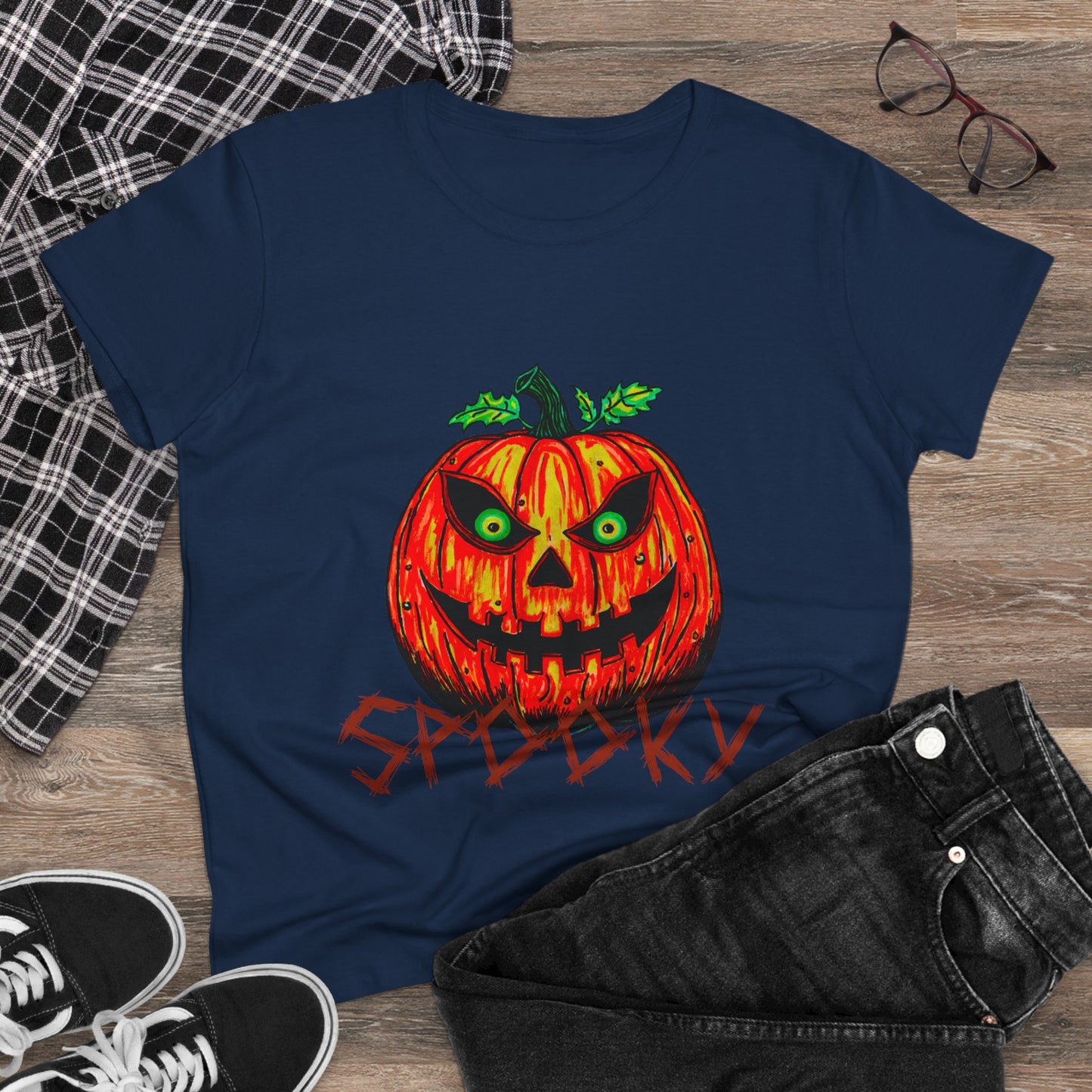 Spooky Jack-o-Lantern Women's Midweight Cotton Tee