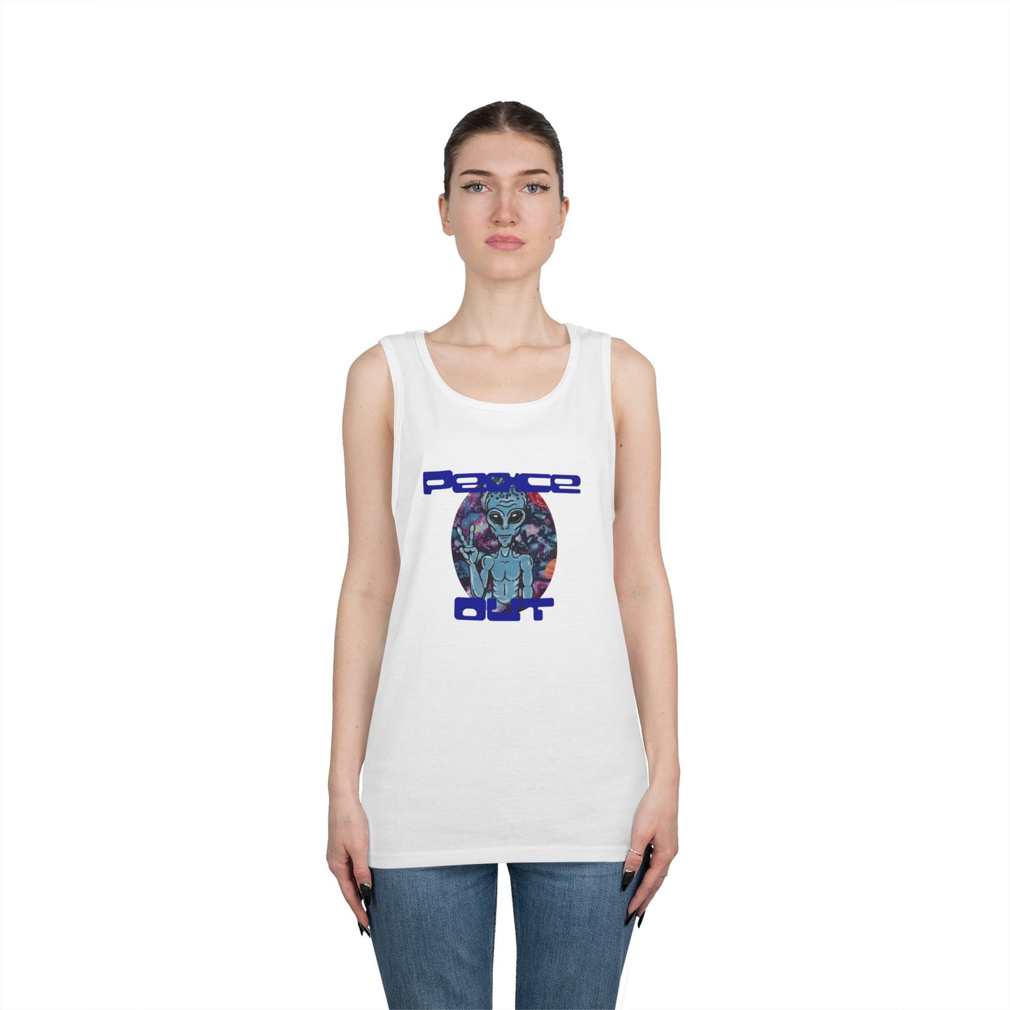 Peace Out Grey Alien Unisex Heavy Cotton Tank Top