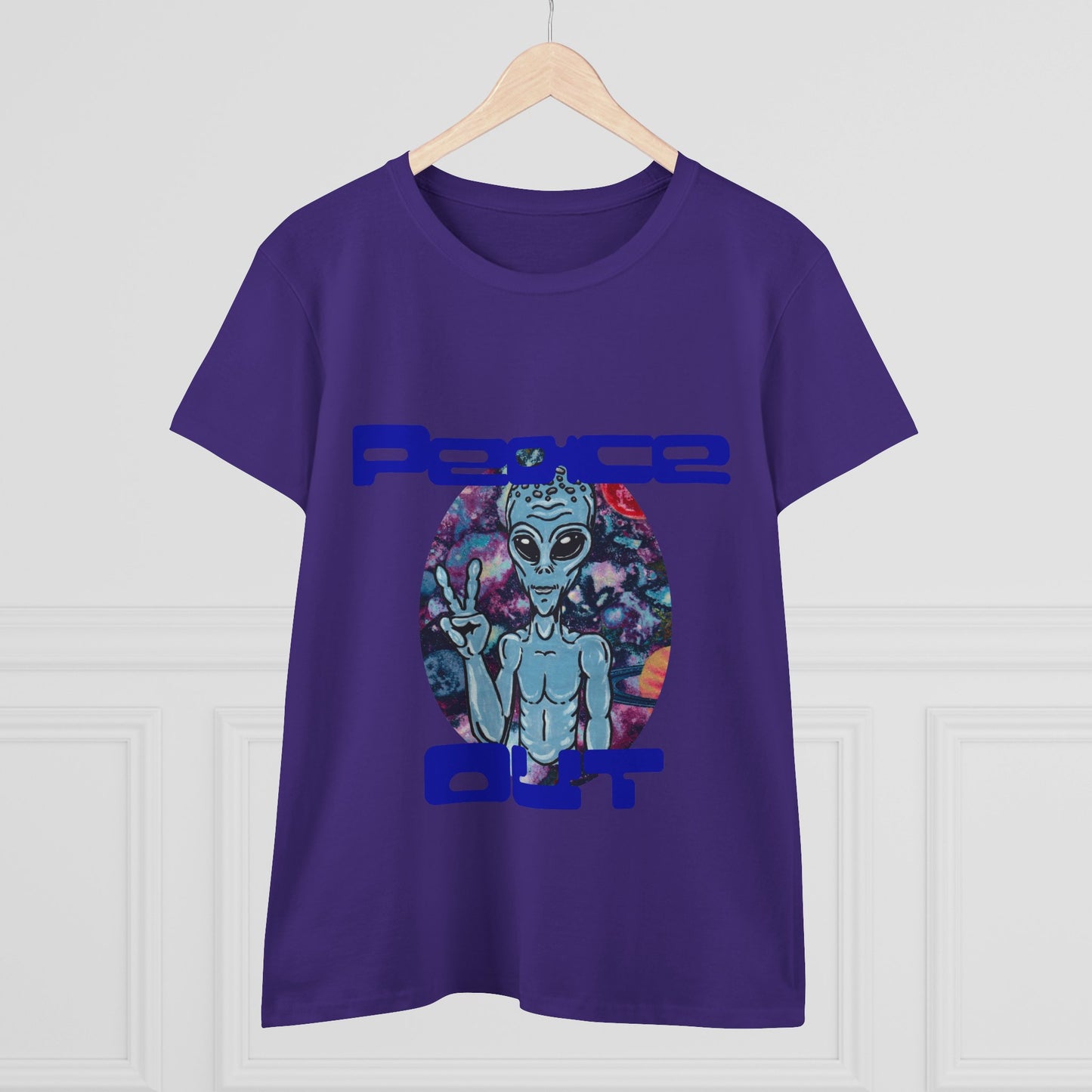 Peace Out Grey Alien Women's Midweight Cotton Tee
