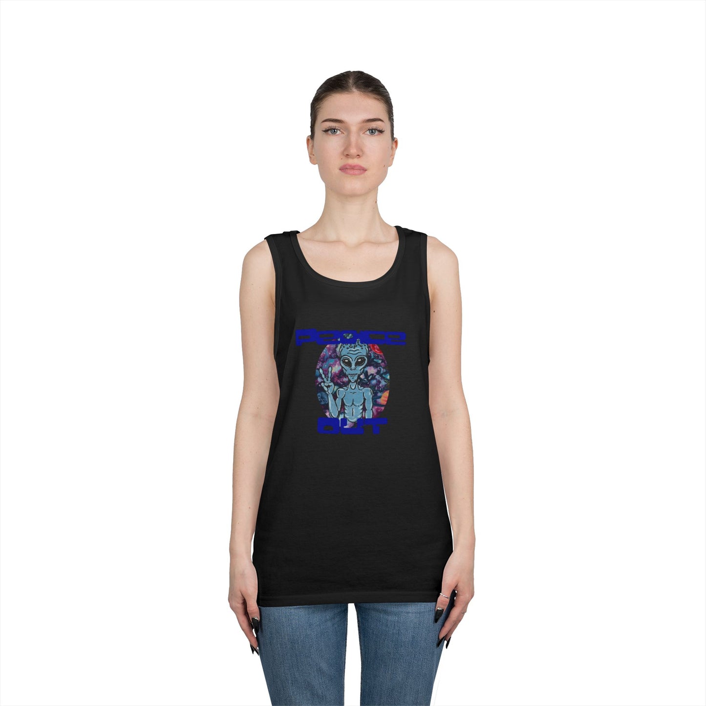 Peace Out Grey Alien Unisex Heavy Cotton Tank Top