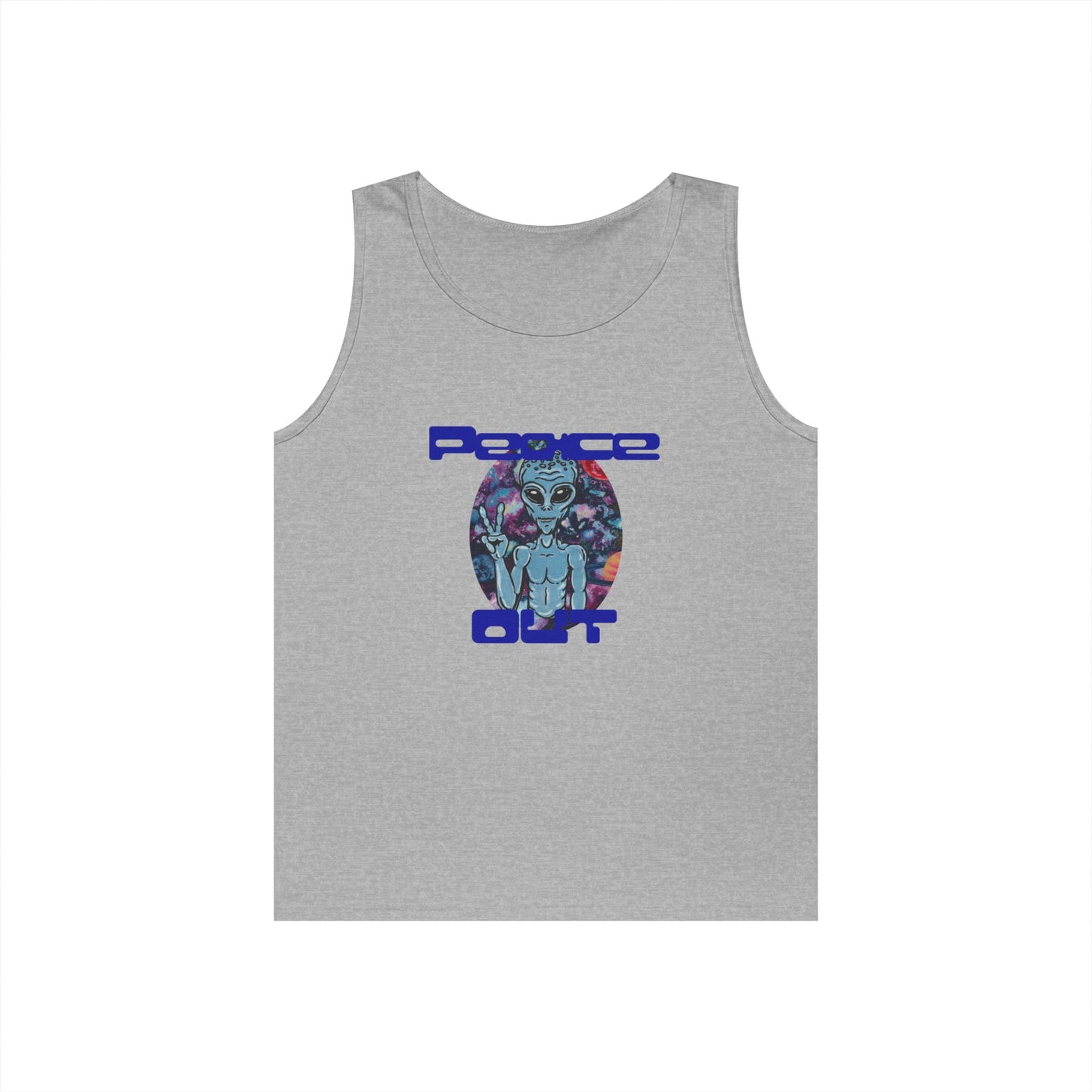 Peace Out Grey Alien Unisex Heavy Cotton Tank Top