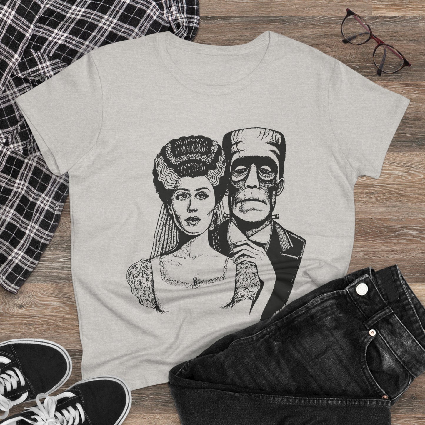 Frankenstein and Bride Women's Midweight Cotton Tee