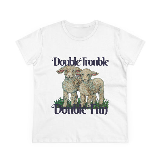 Double Trouble Double Fun Women's Midweight Cotton Tee