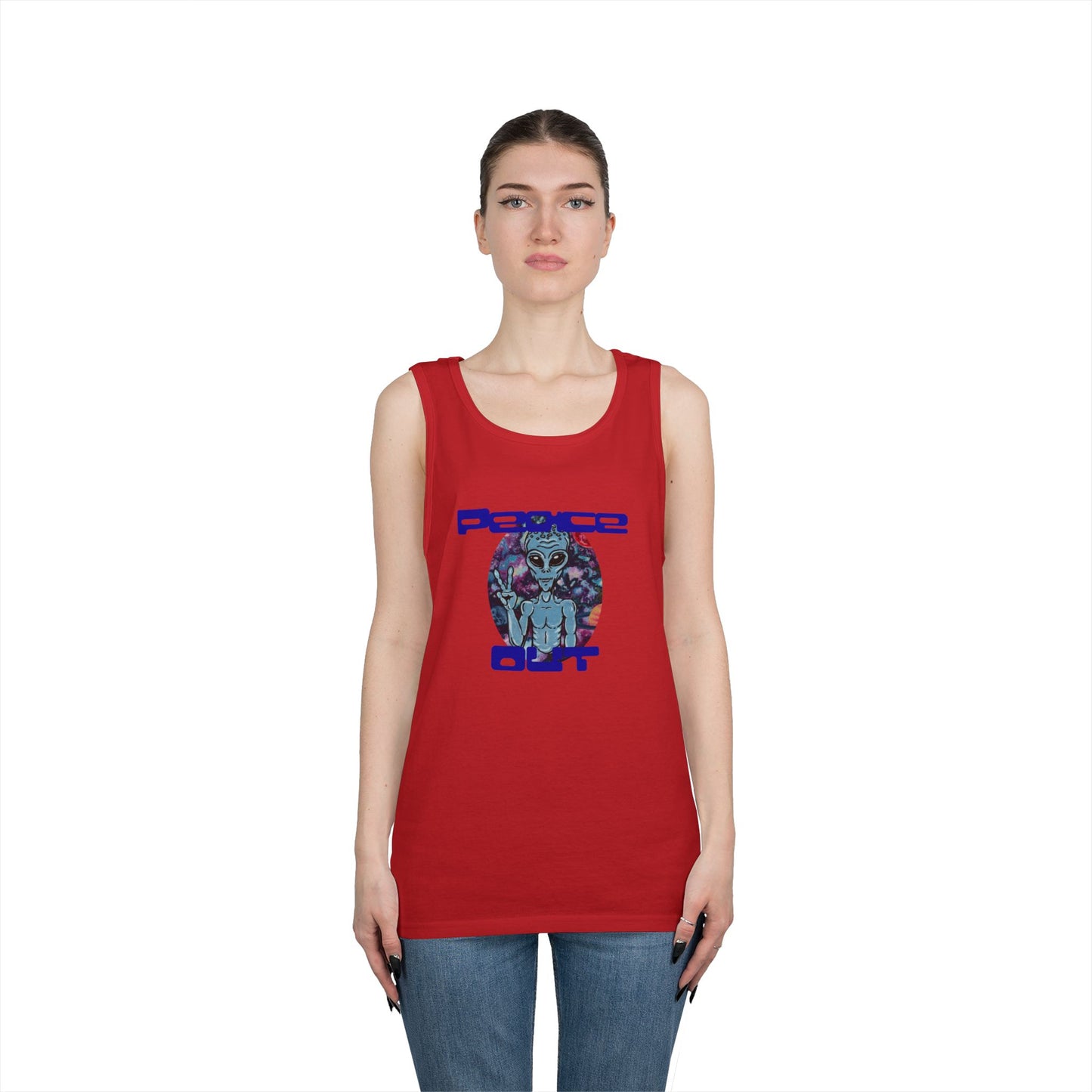 Peace Out Grey Alien Unisex Heavy Cotton Tank Top