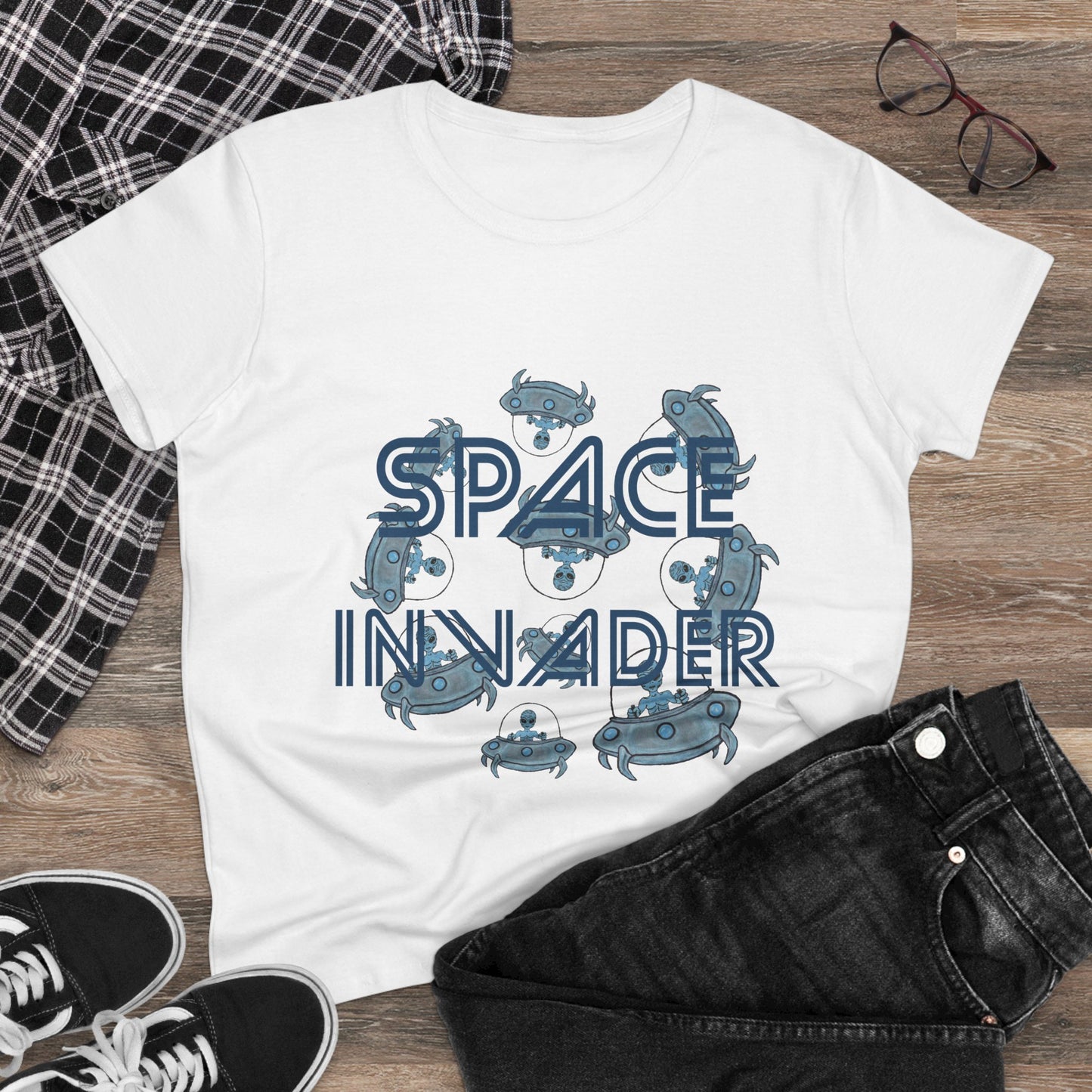 Space Invader Women's Midweight Cotton Tee