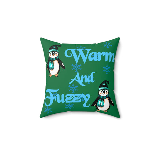 Warm and Fuzzy Green Spun Polyester Square Pillow