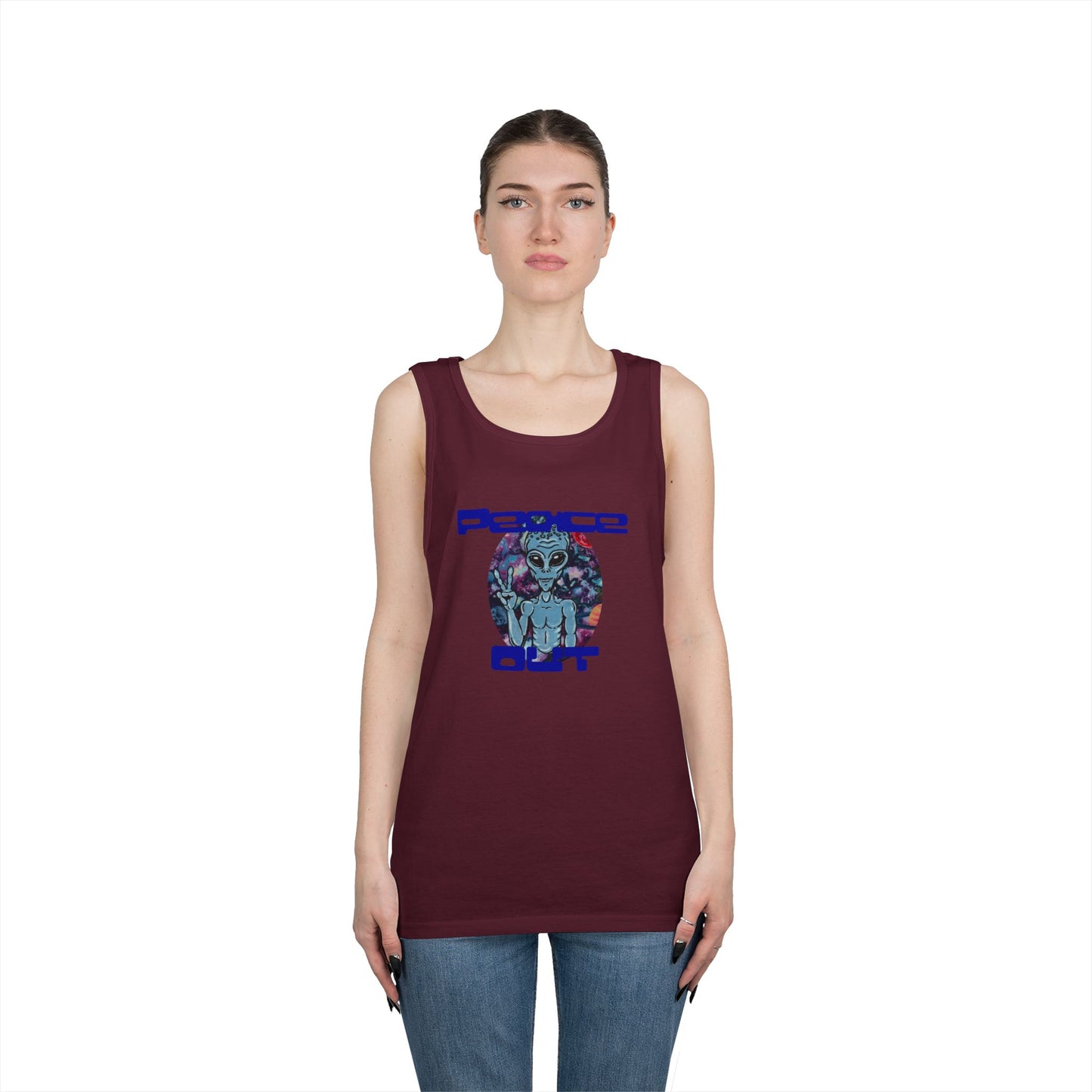 Peace Out Grey Alien Unisex Heavy Cotton Tank Top