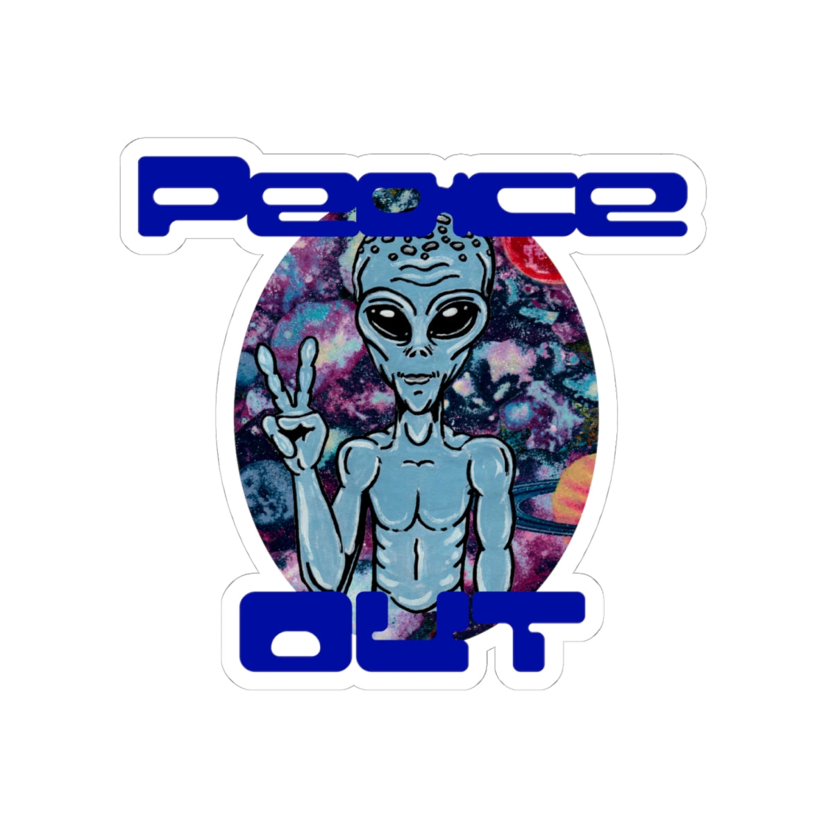 Peace Out Grey Alien Kiss-Cut Stickers