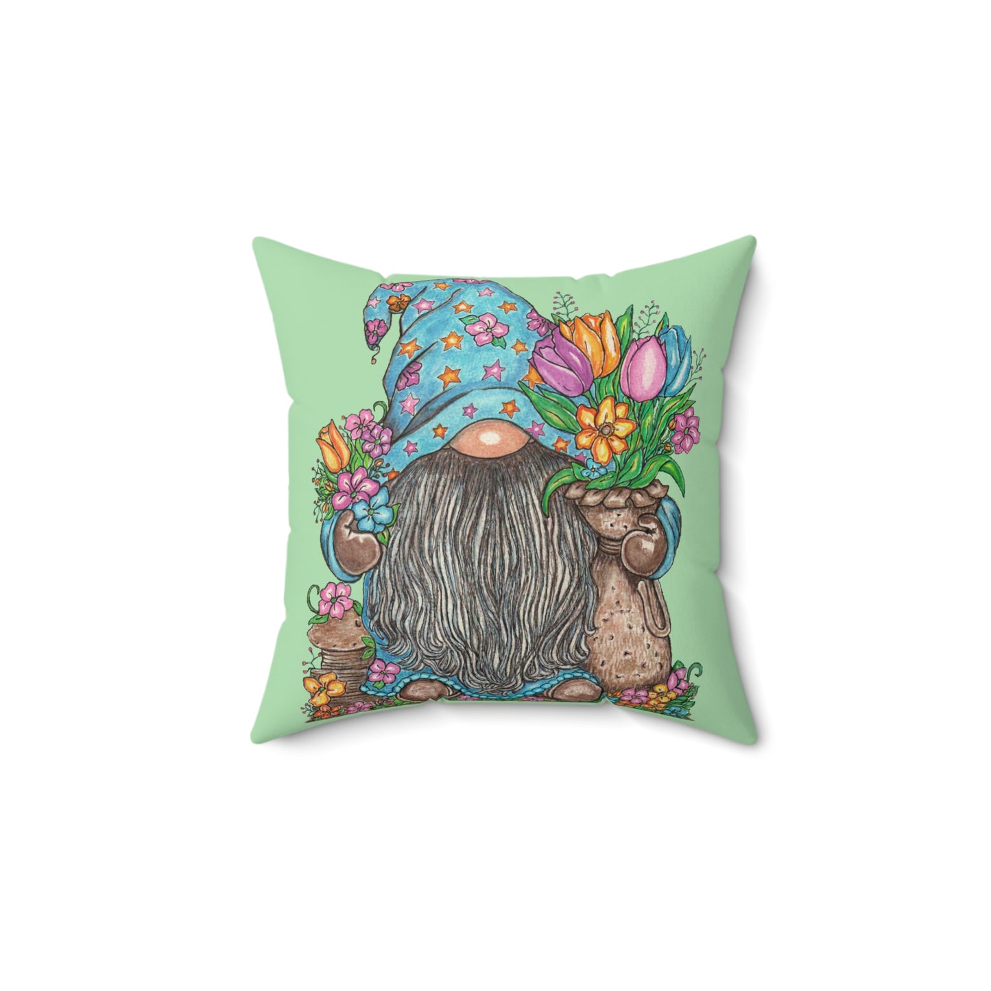 Gardening Gnome Spun Polyester Square Pillow