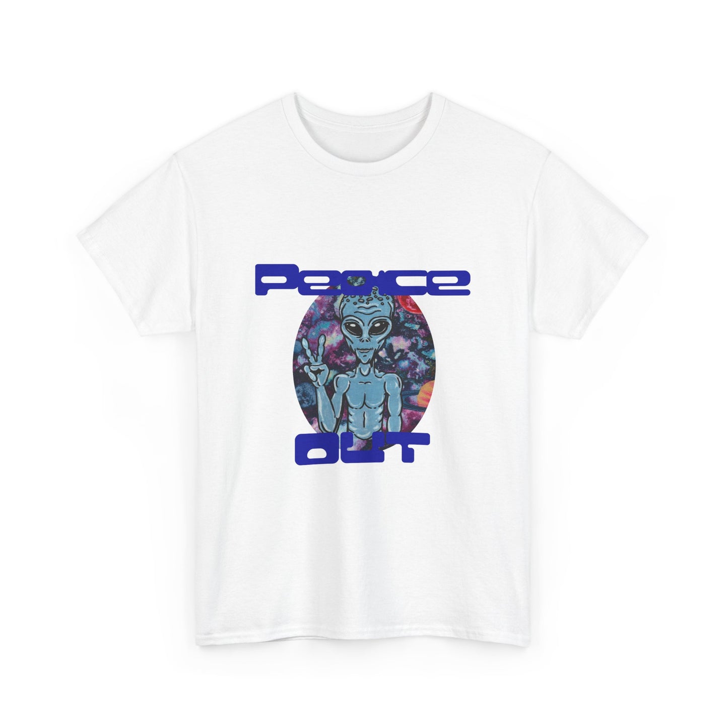 Peace Out Grey Alien Unisex Heavy Cotton Tee