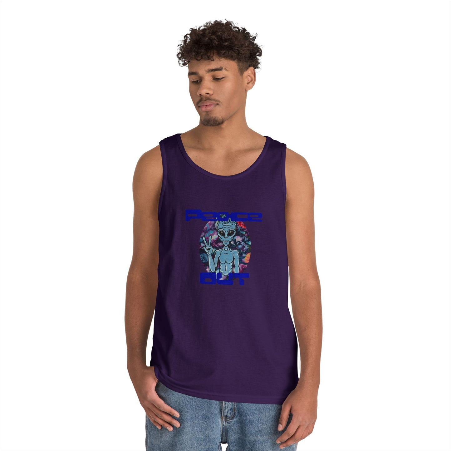 Peace Out Grey Alien Unisex Heavy Cotton Tank Top