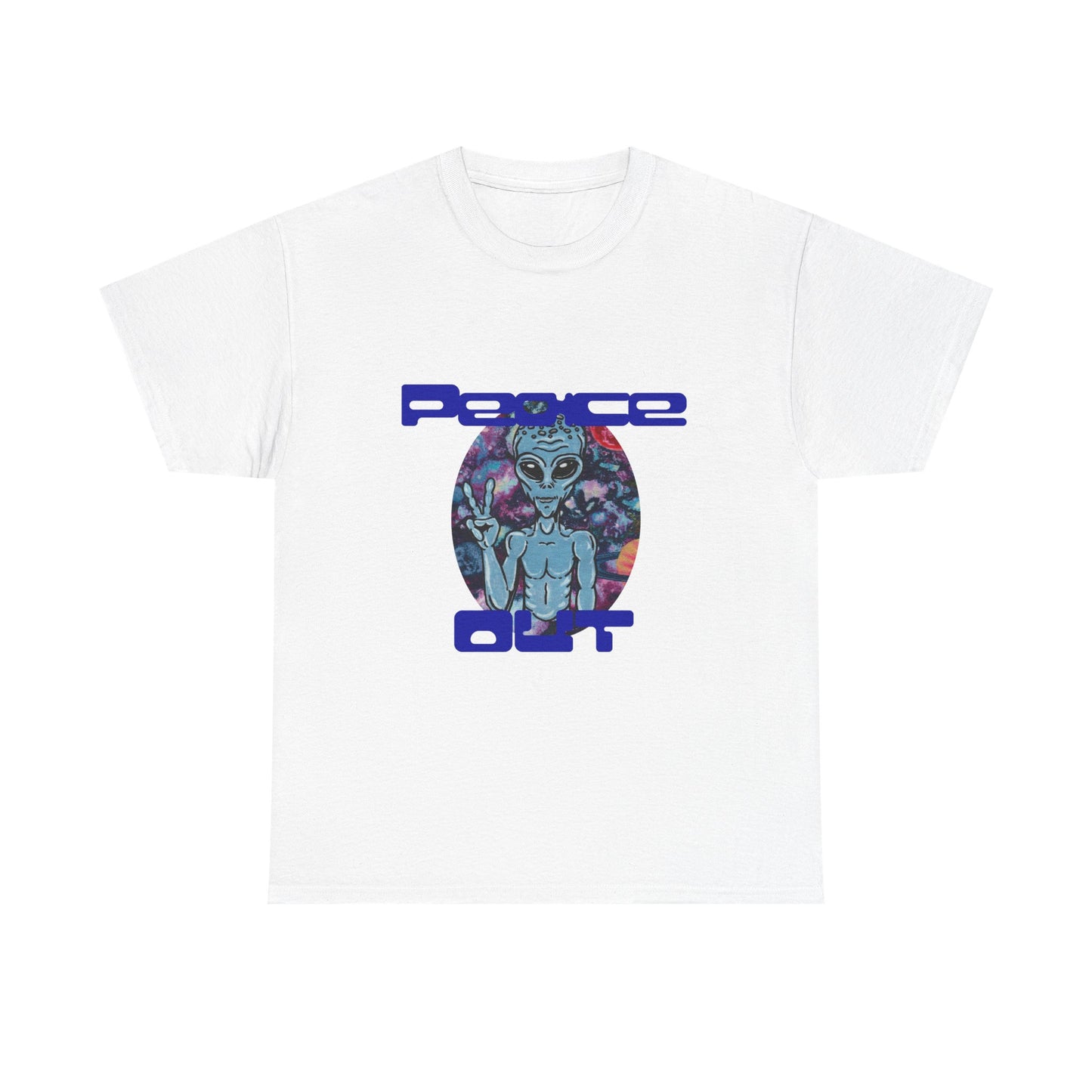 Peace Out Grey Alien Unisex Heavy Cotton Tee