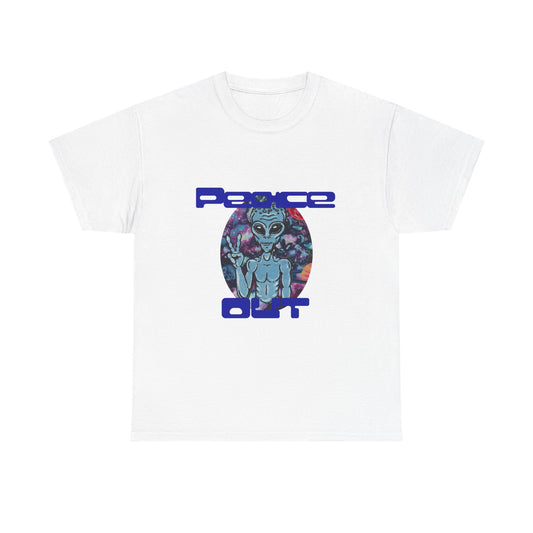 Peace Out Grey Alien Unisex Heavy Cotton Tee