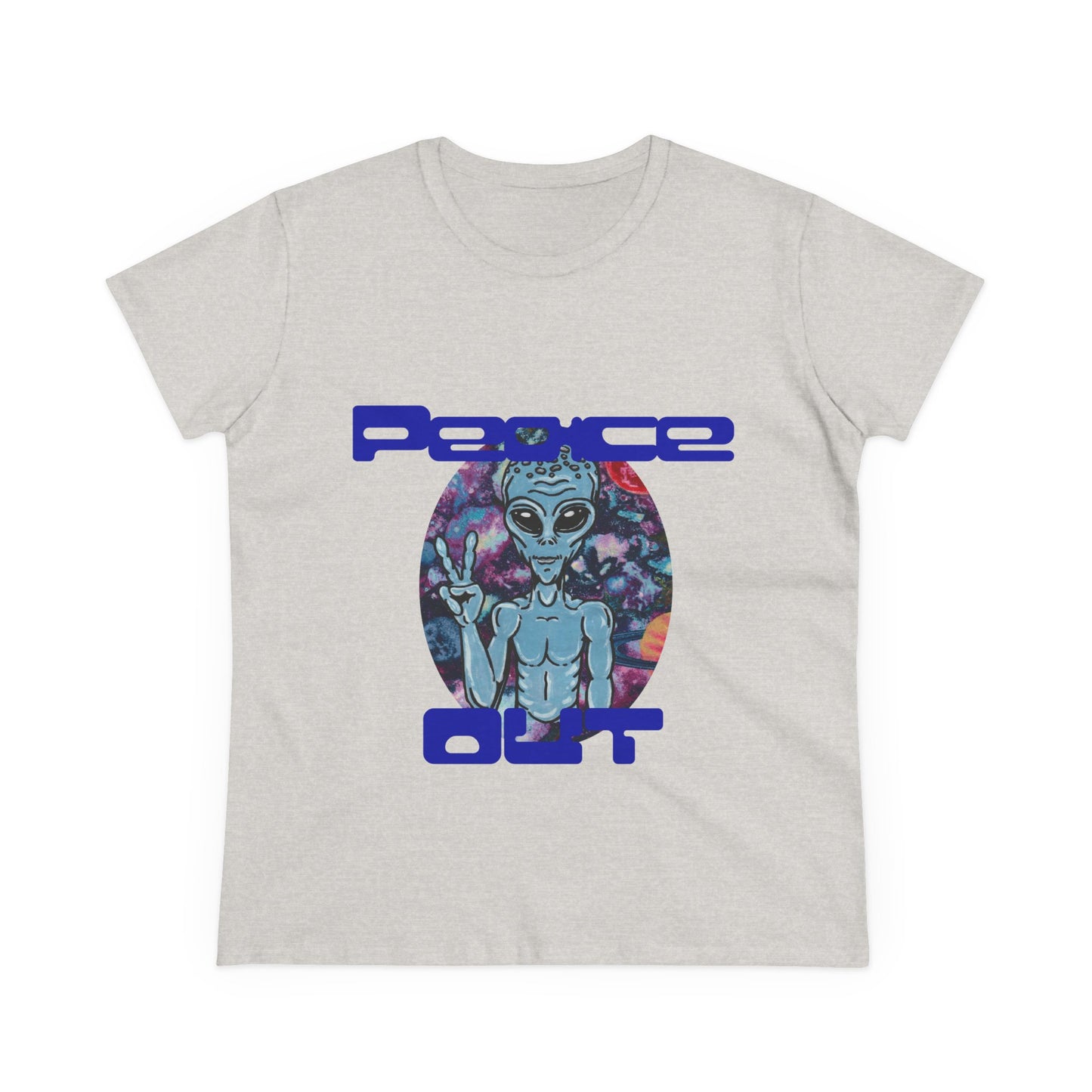 Peace Out Grey Alien Women's Midweight Cotton Tee