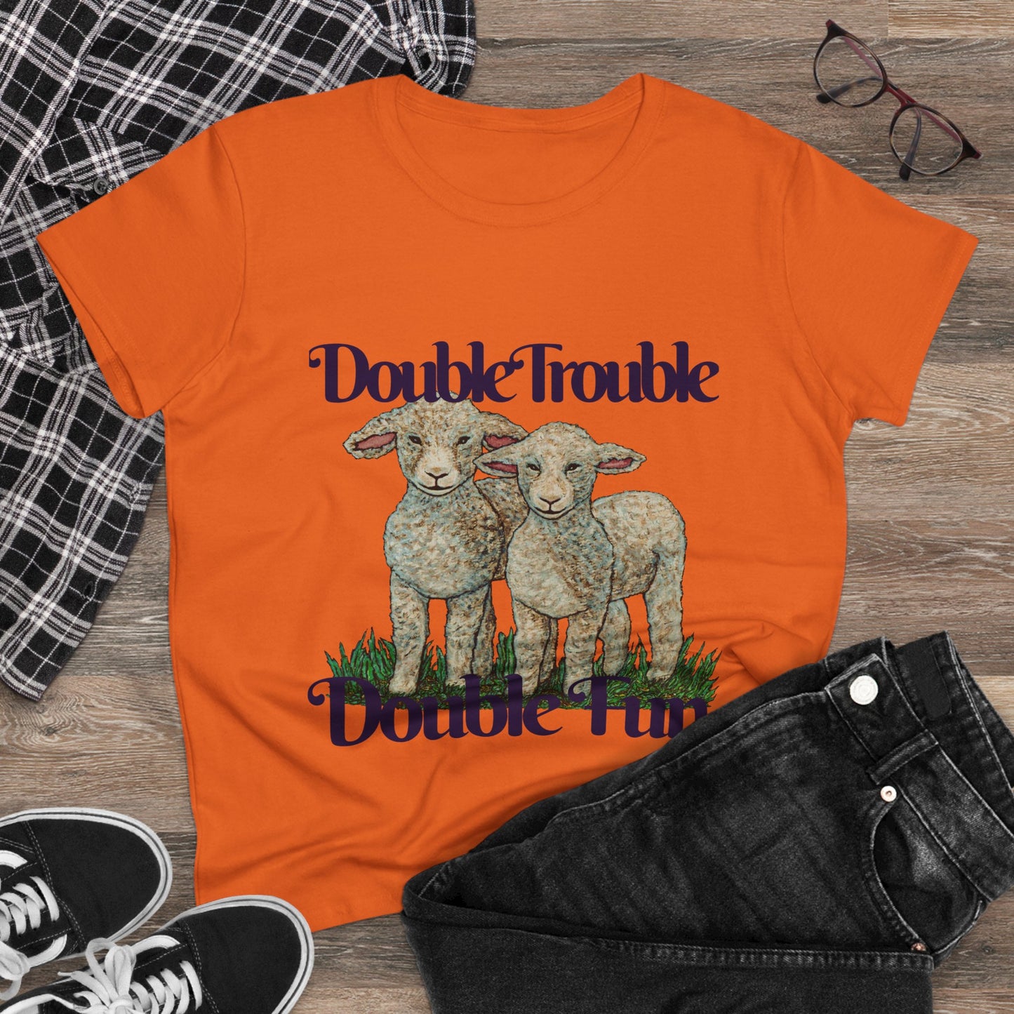 Double Trouble Double Fun Women's Midweight Cotton Tee
