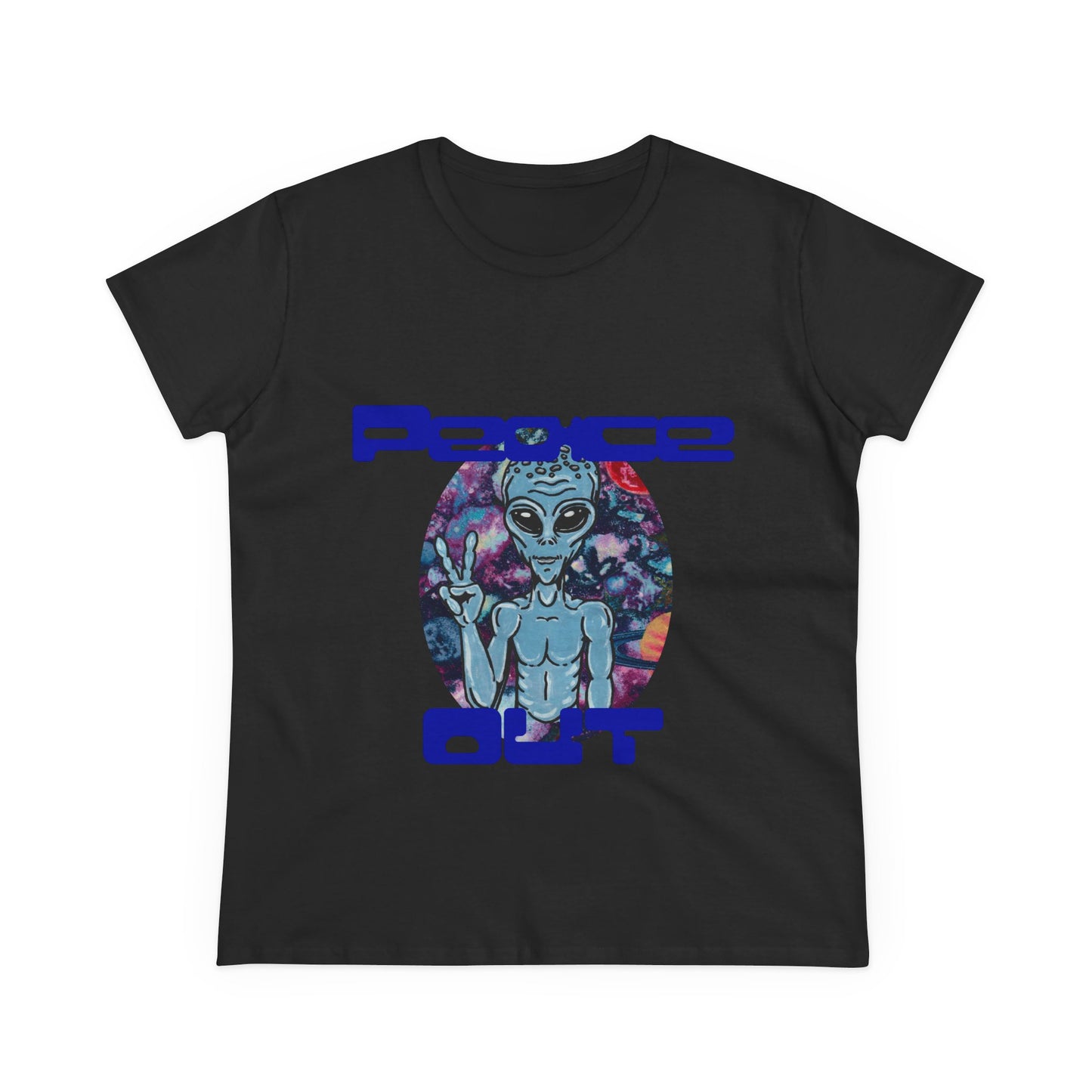 Peace Out Grey Alien Women's Midweight Cotton Tee