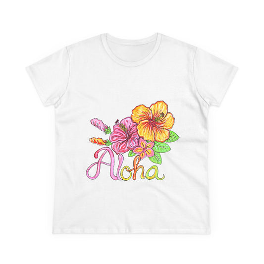 Aloha Flowers Women's Midweight Cotton Tee