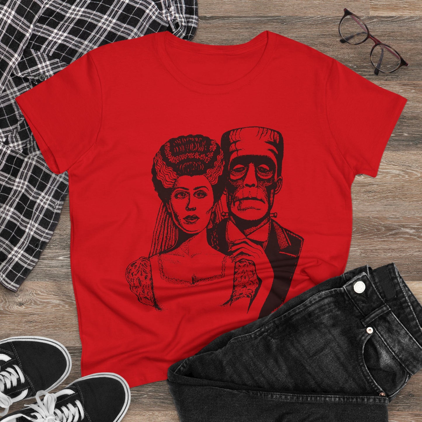 Frankenstein and Bride Women's Midweight Cotton Tee