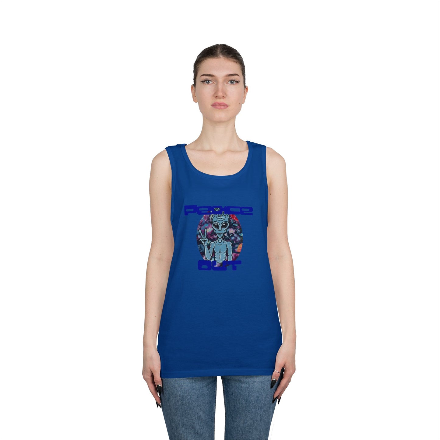 Peace Out Grey Alien Unisex Heavy Cotton Tank Top