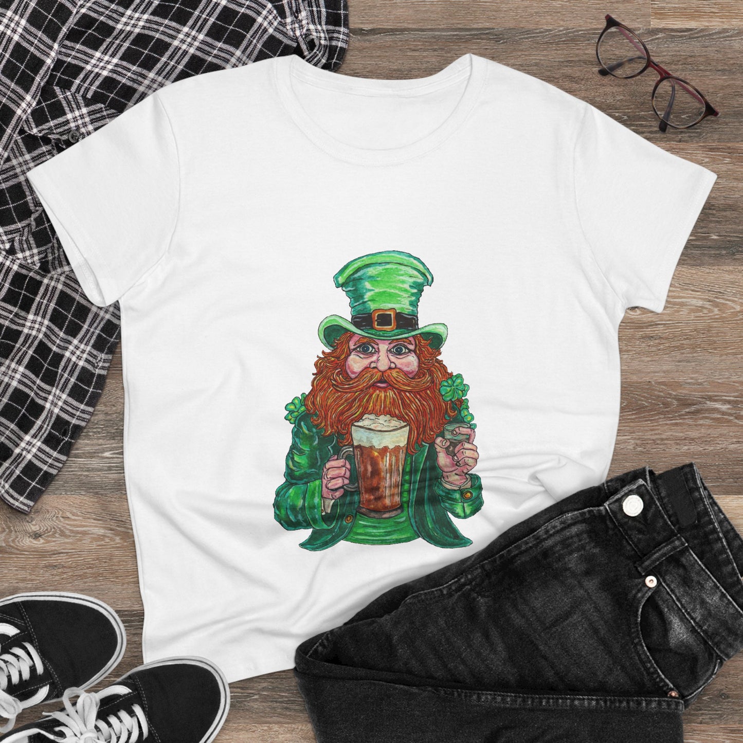 Drunken Leprechaun Women's Midweight Cotton Tee