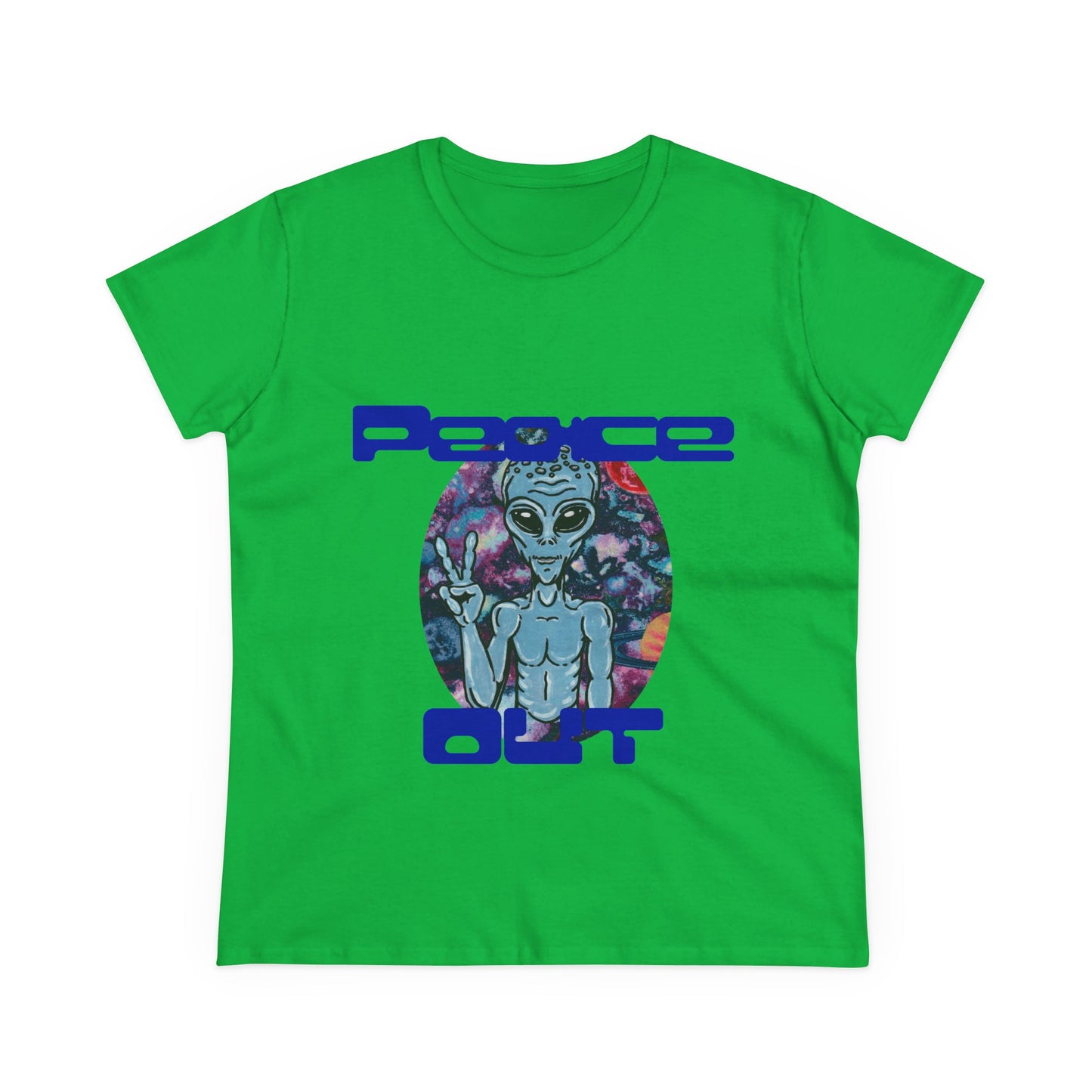 Peace Out Grey Alien Women's Midweight Cotton Tee