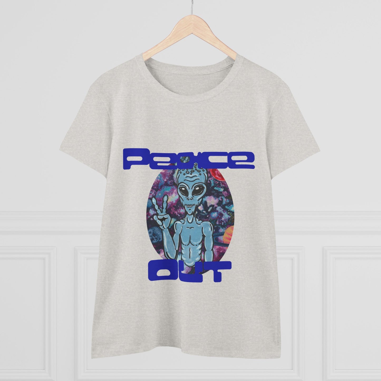 Peace Out Grey Alien Women's Midweight Cotton Tee