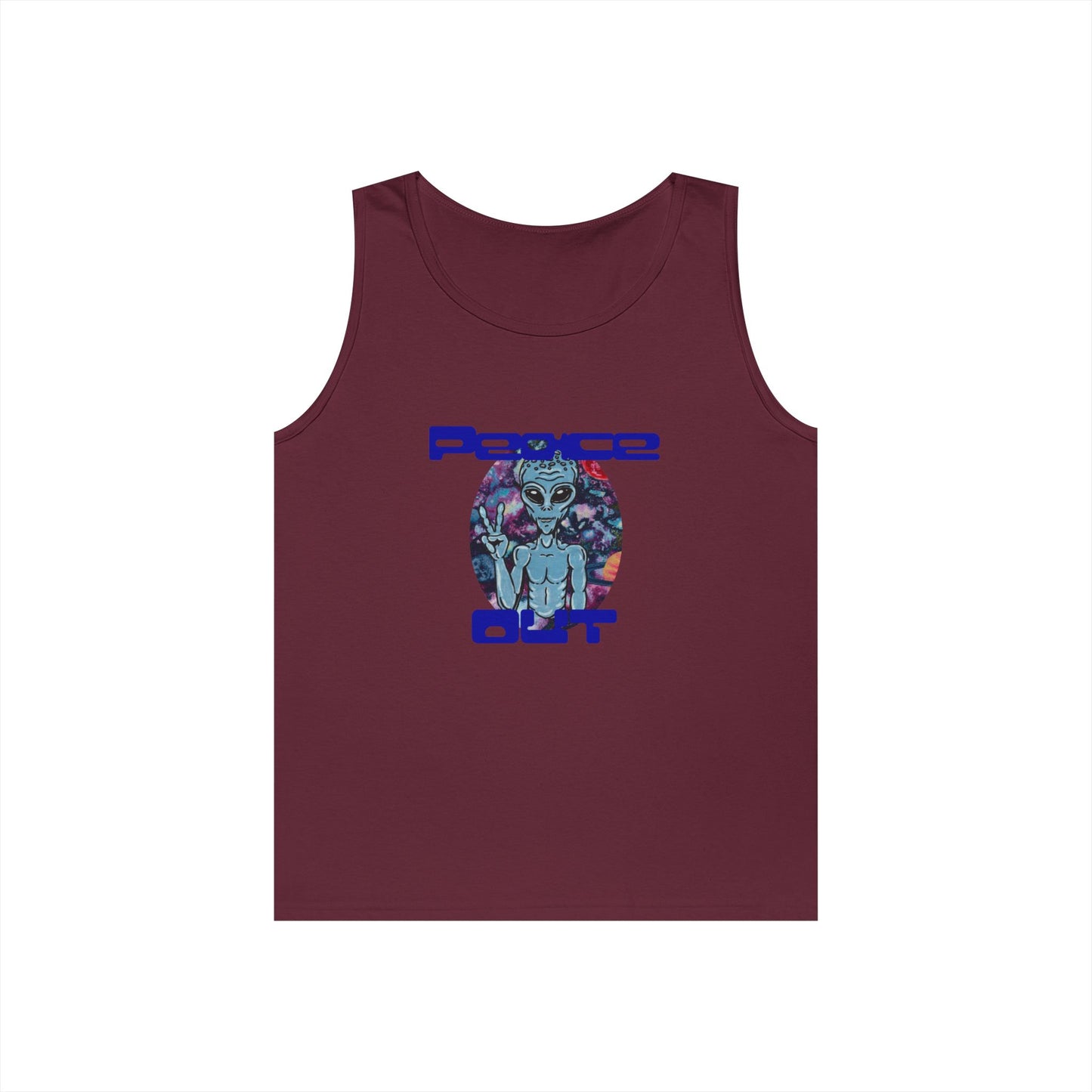 Peace Out Grey Alien Unisex Heavy Cotton Tank Top