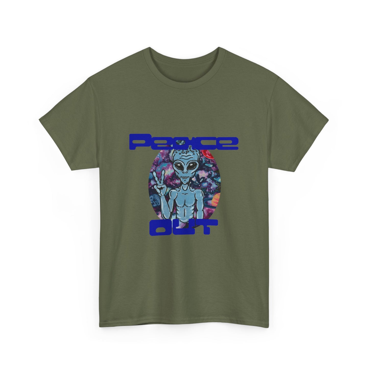 Peace Out Grey Alien Unisex Heavy Cotton Tee