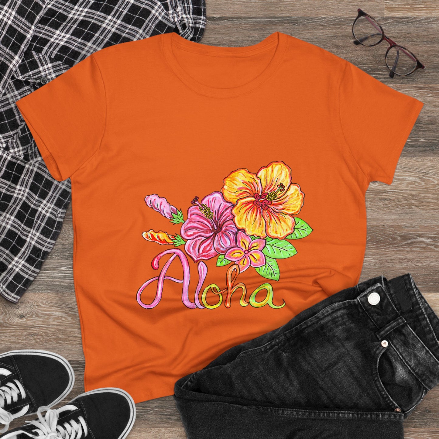Aloha Flowers Women's Midweight Cotton Tee