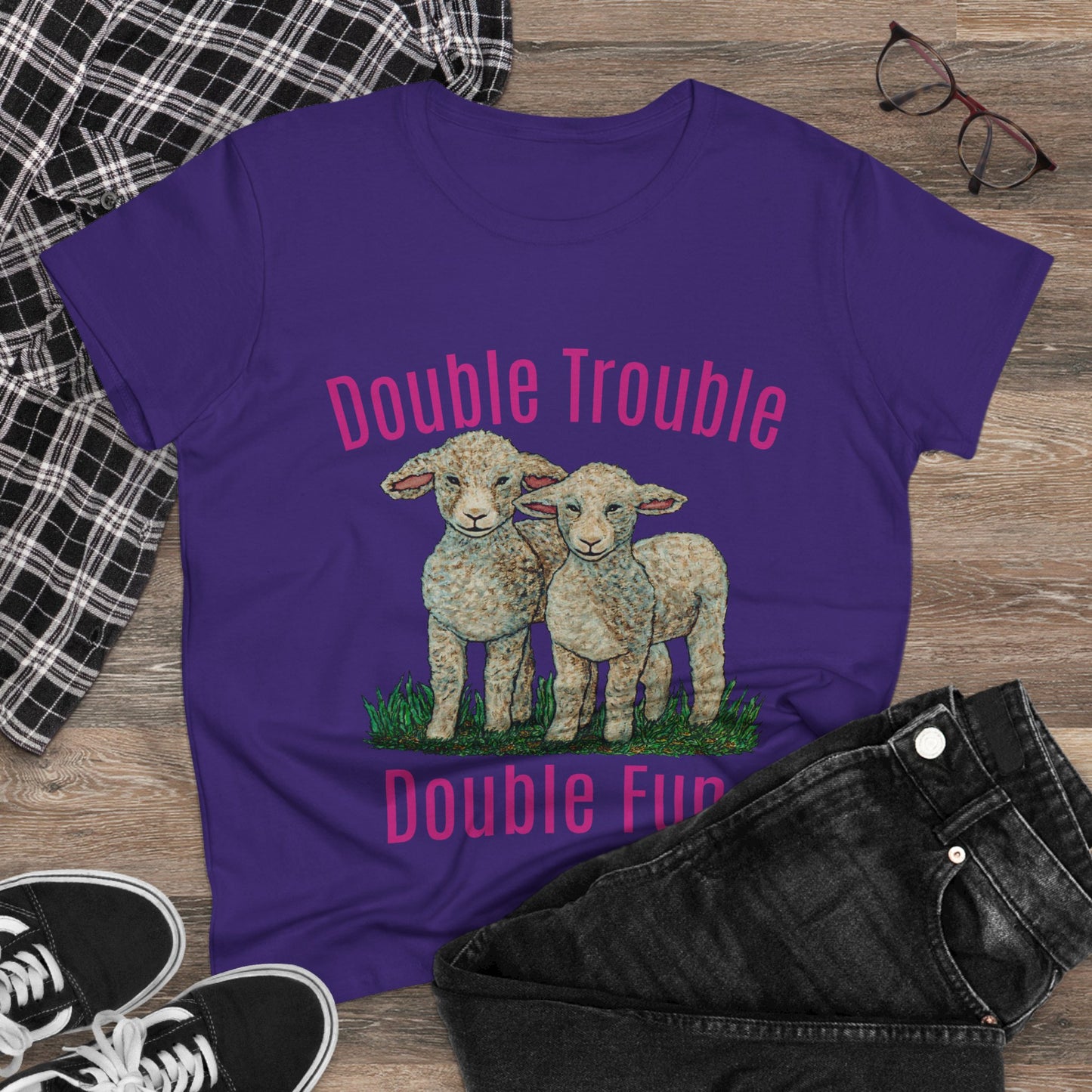 Double Trouble Double Fun Women's Midweight Cotton Tee