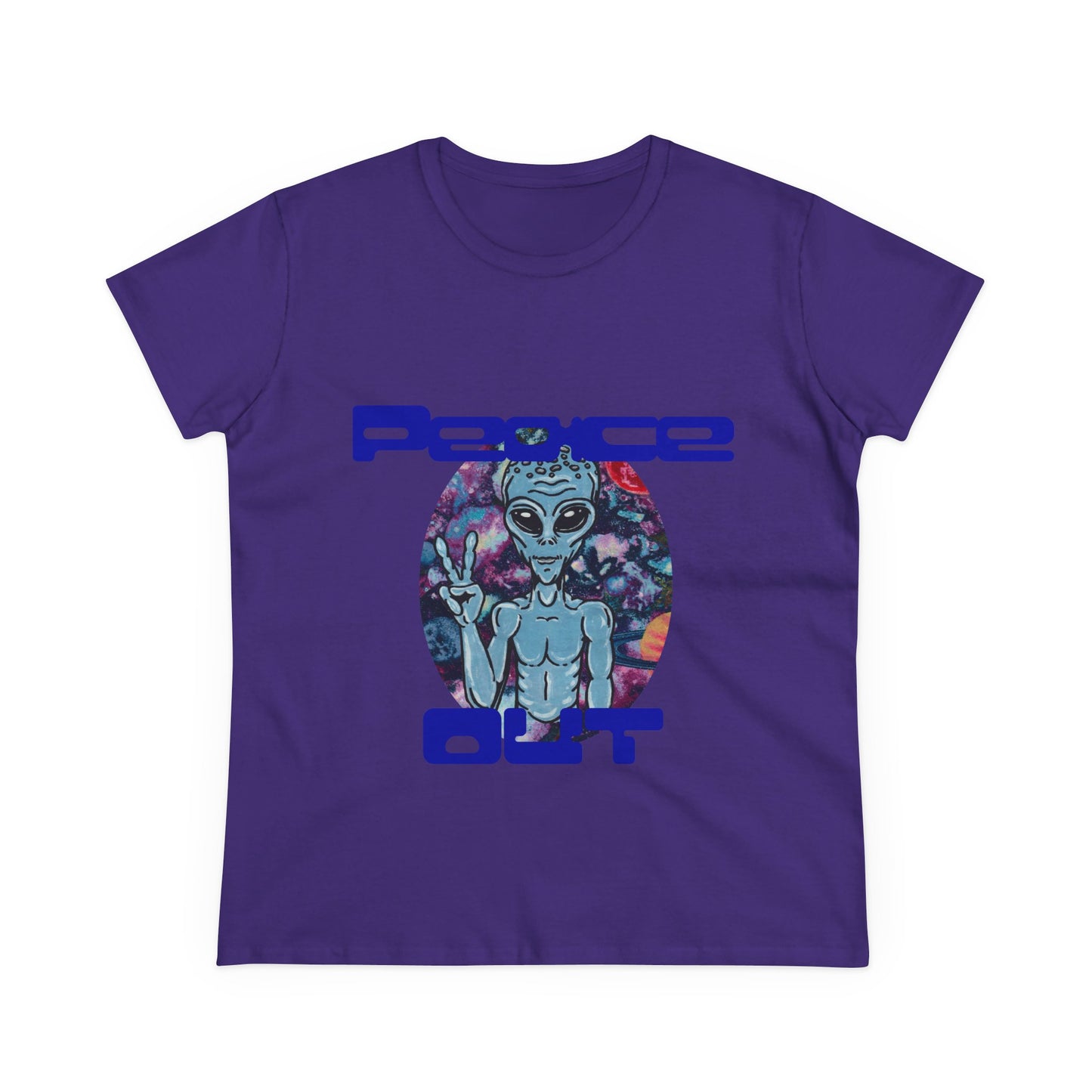 Peace Out Grey Alien Women's Midweight Cotton Tee