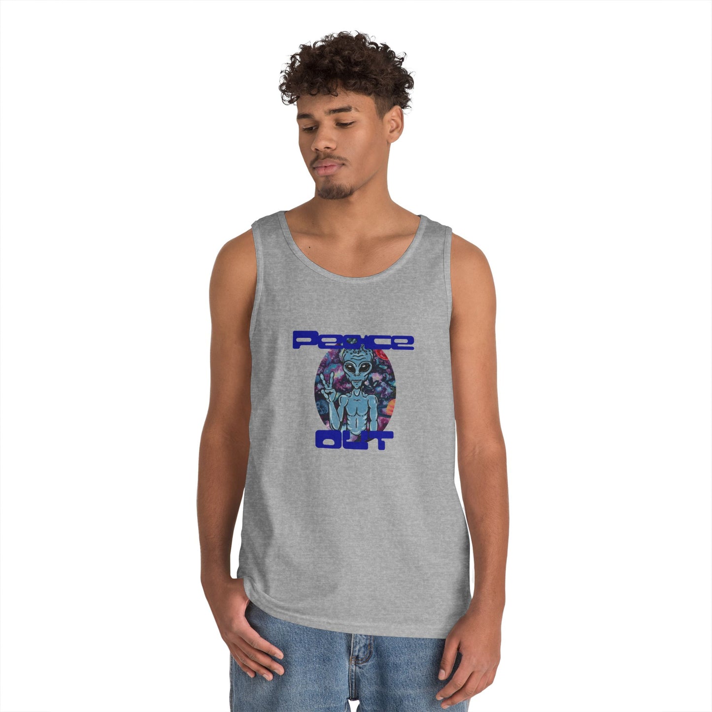 Peace Out Grey Alien Unisex Heavy Cotton Tank Top