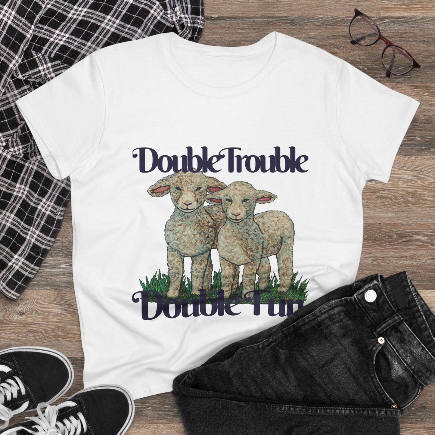 Double Trouble Double Fun Women's Midweight Cotton Tee