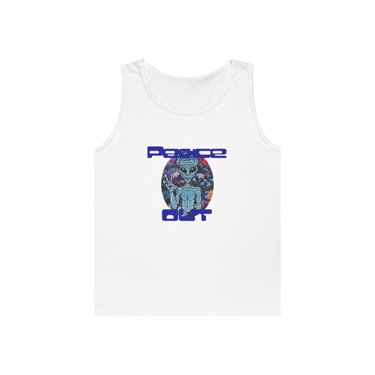 Peace Out Grey Alien Unisex Heavy Cotton Tank Top