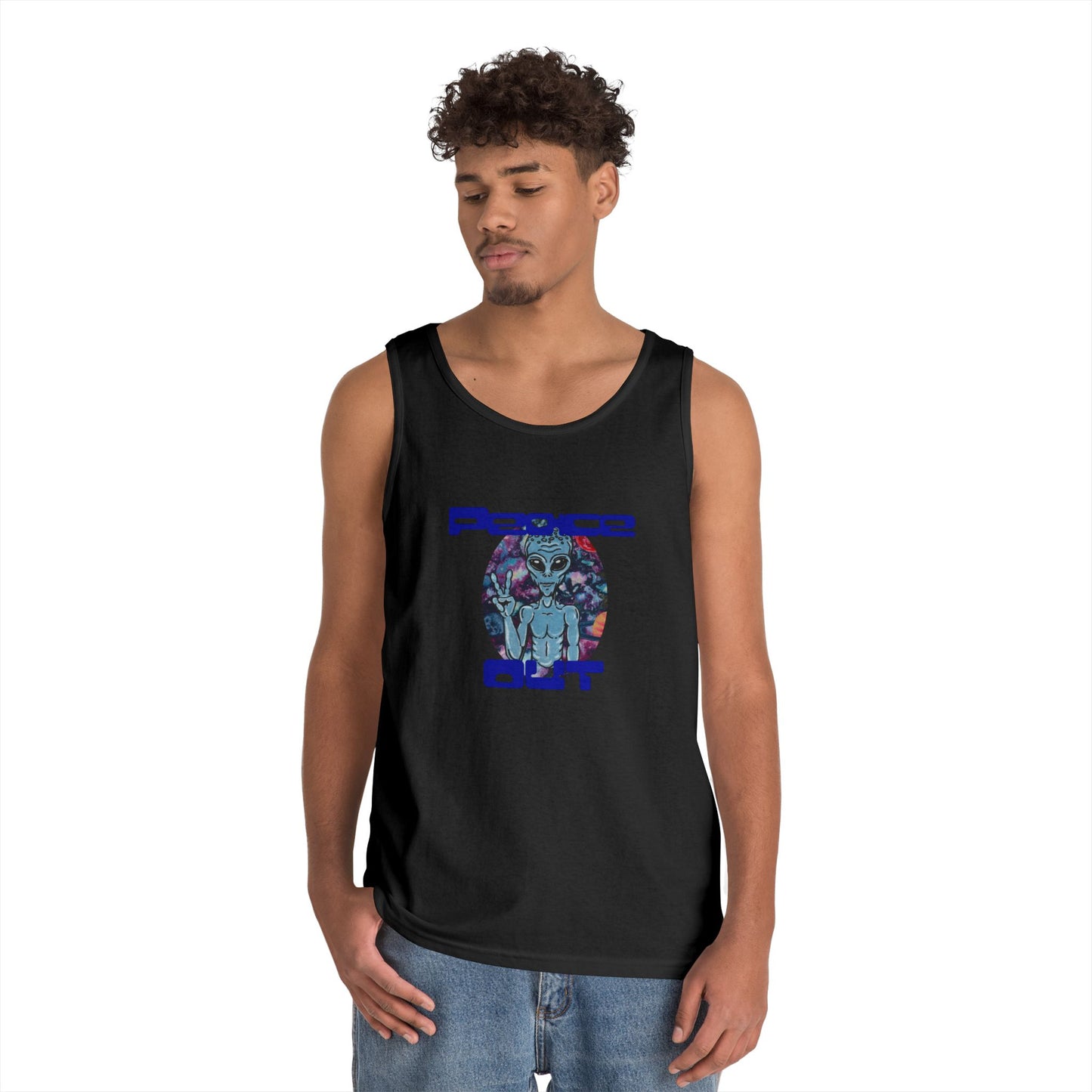 Peace Out Grey Alien Unisex Heavy Cotton Tank Top